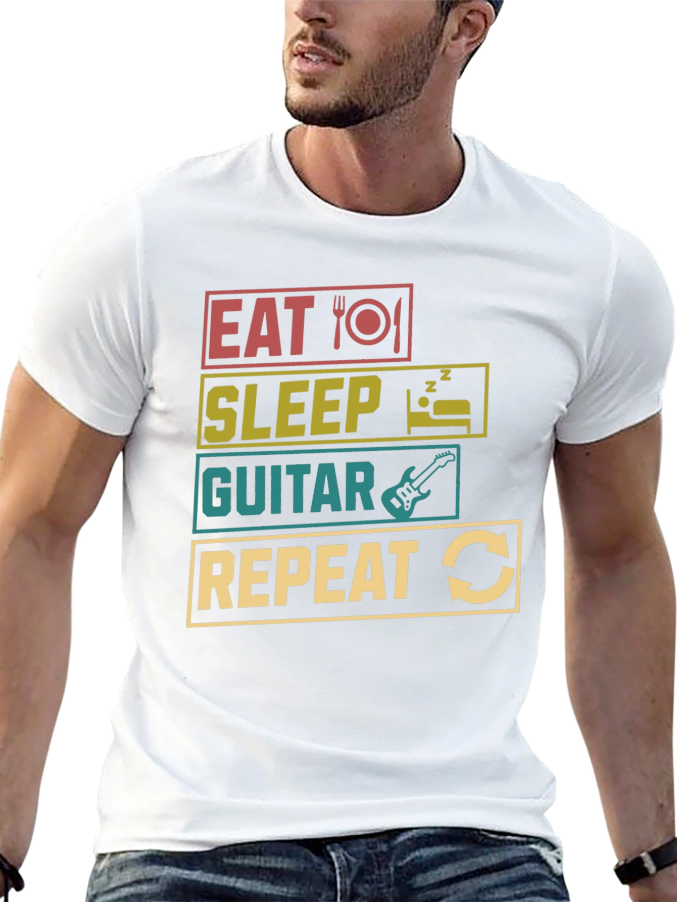 Eat Sleep Guitar Repeat T-Shirt Black Tee