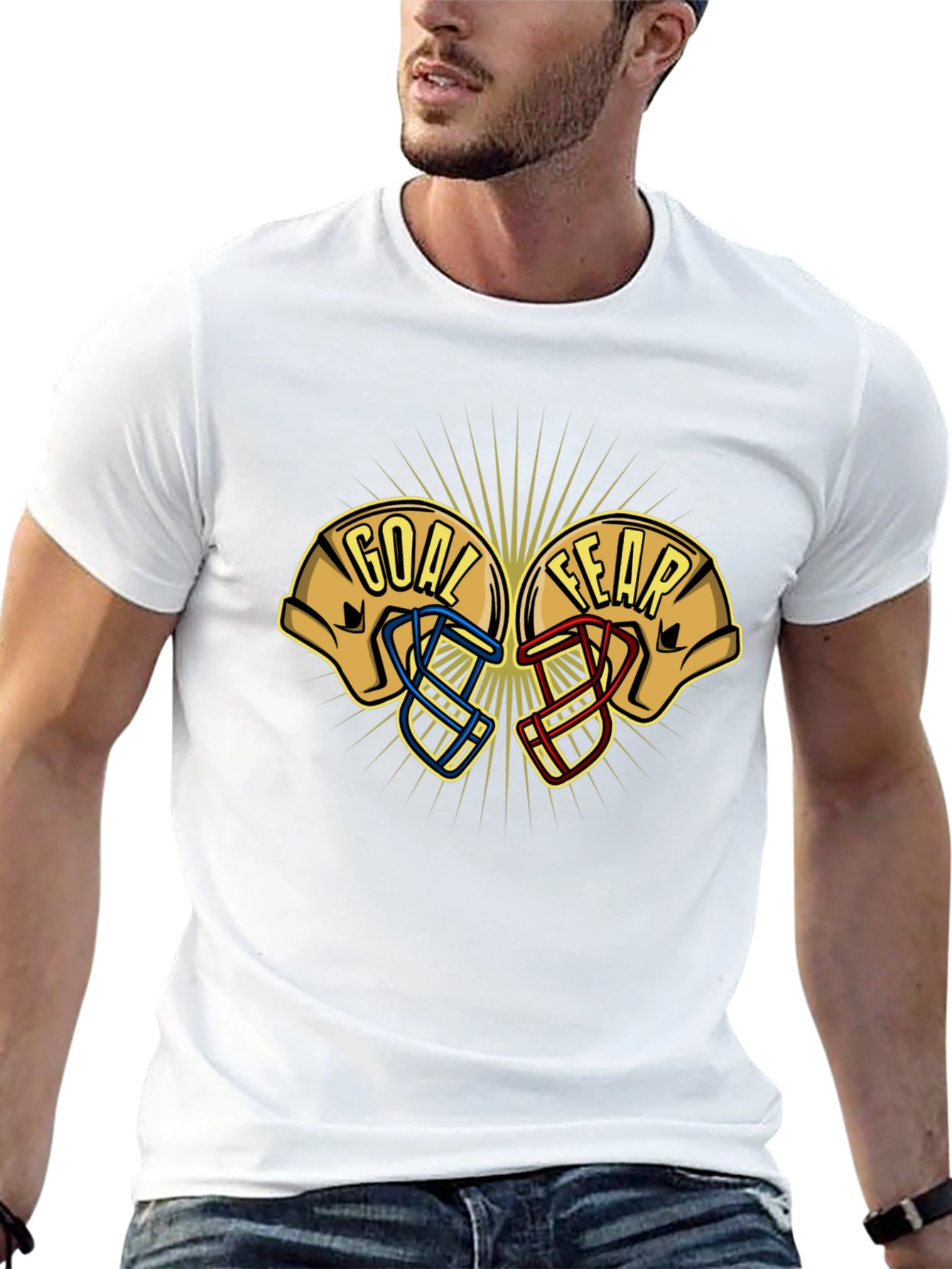 Goal vs Fear Football Helmet Graphic T-Shirt