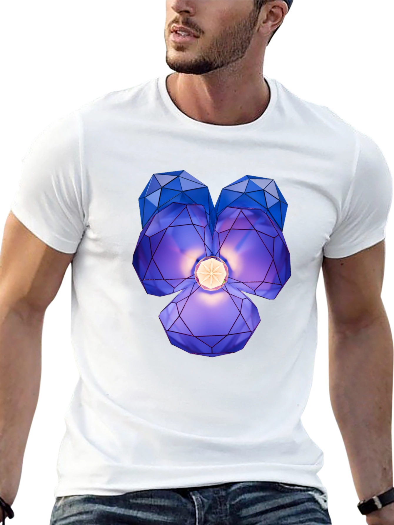 Geometric Crystal Flower Graphic Tee - Modern Style