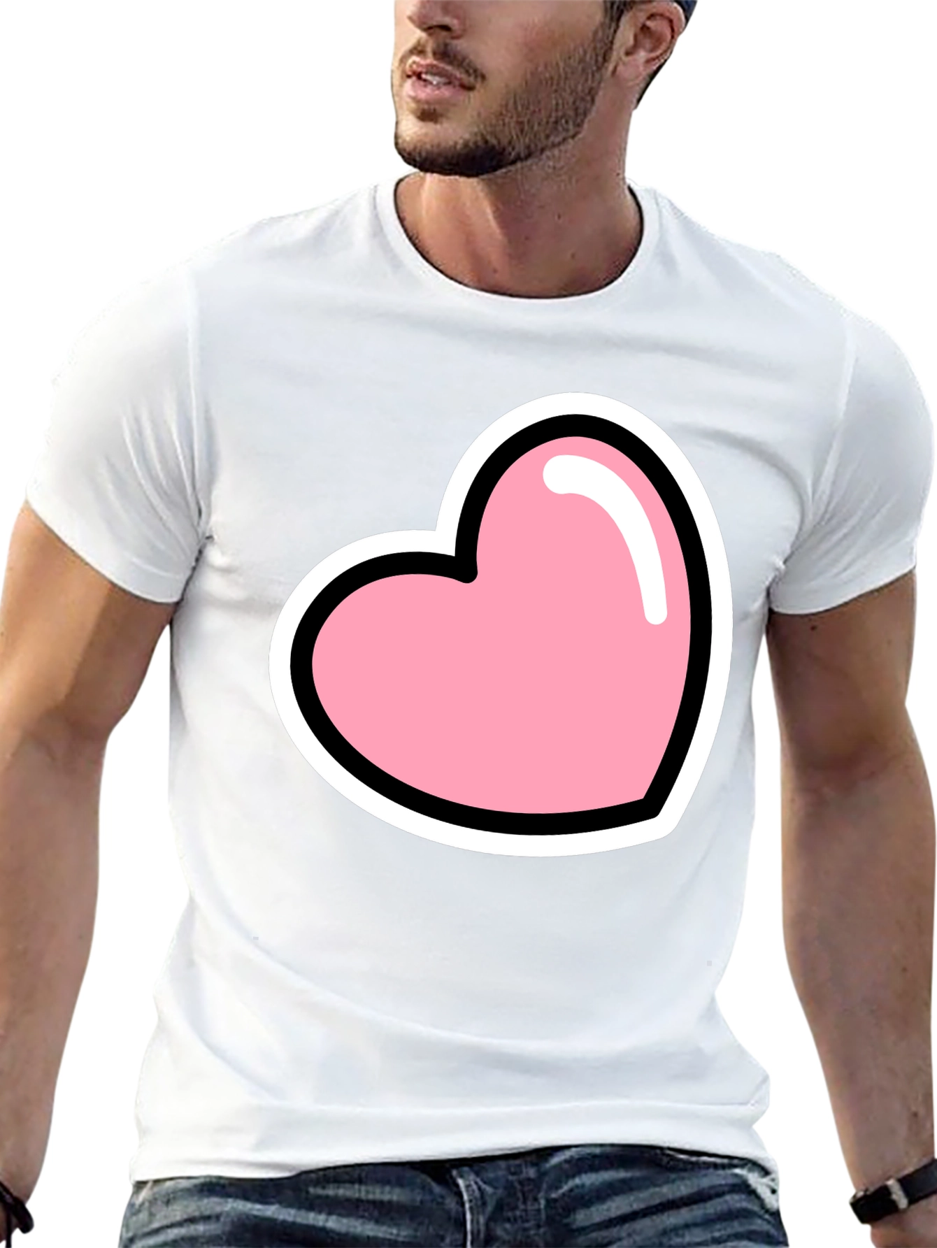 Pink Heart Graphic Black T-Shirt Casual