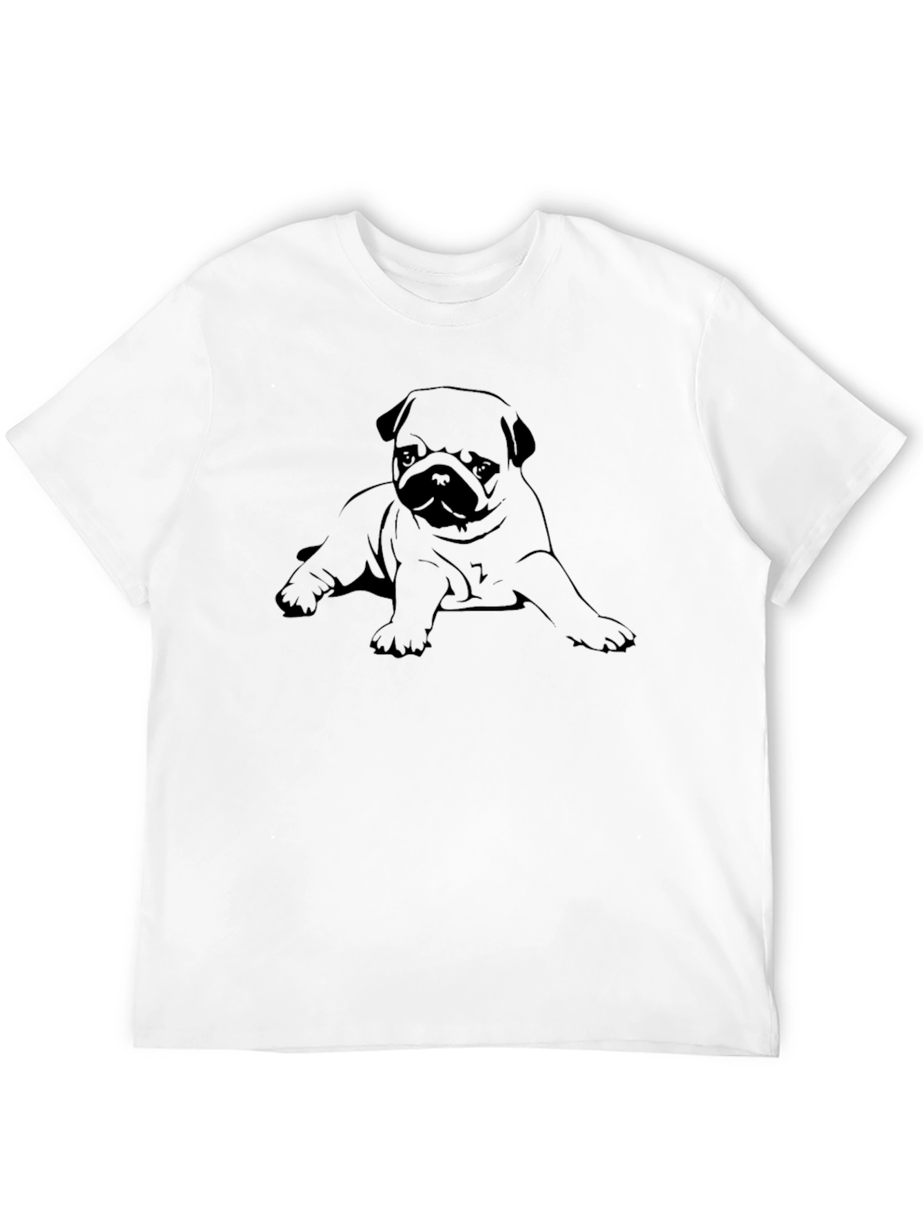 Pug Puppy Graphic Print Black Crew Neck T-Shirt