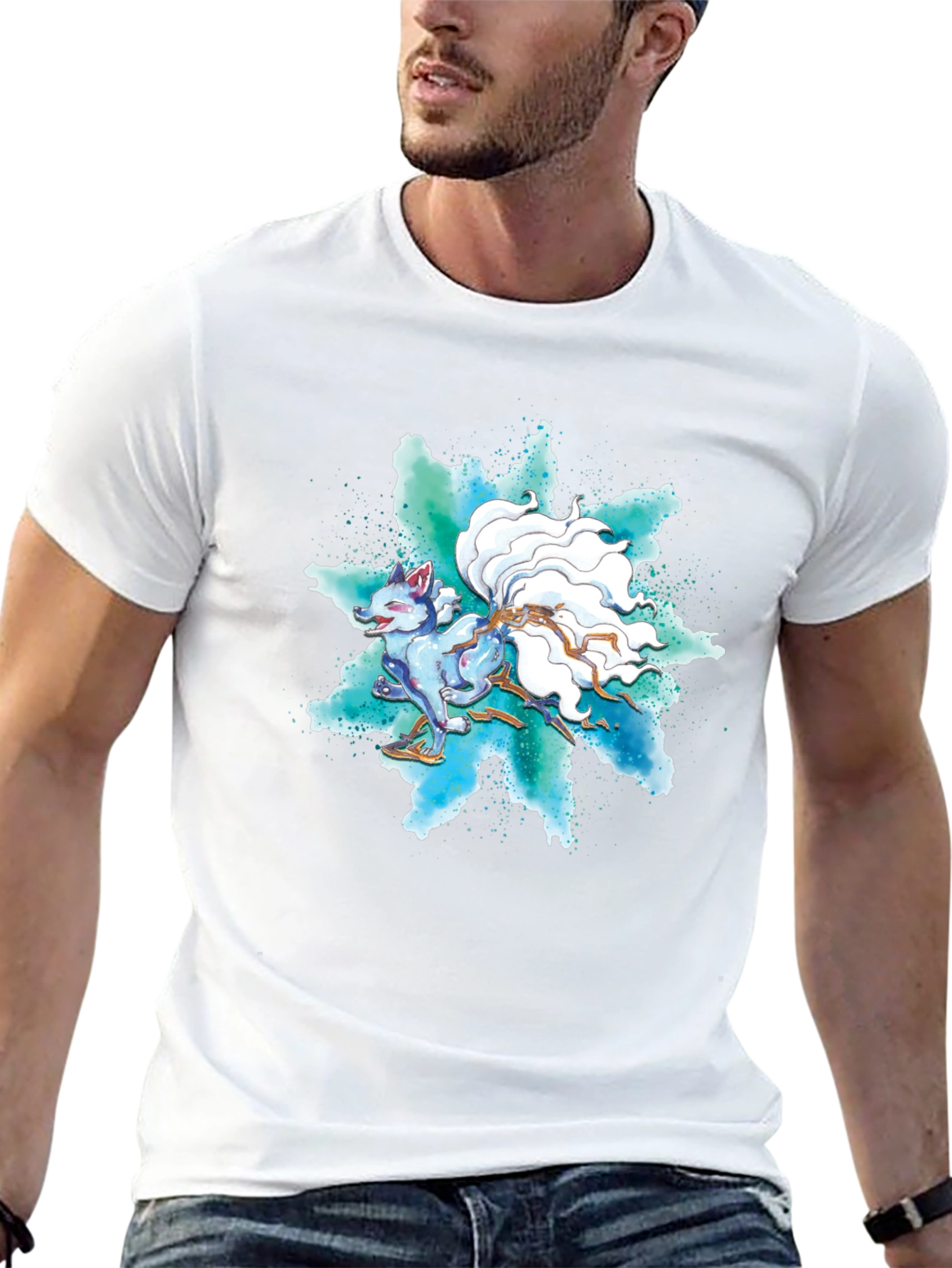 Nine-Tailed Fox Graphic Tee - Black Cotton T-Shirt