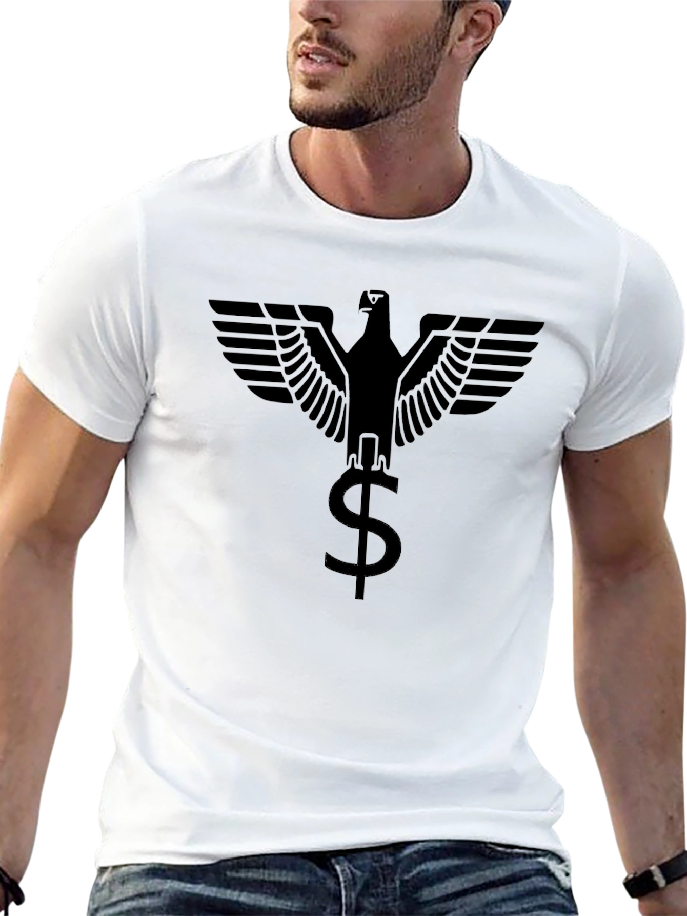Eagle Dollar Sign Graphic Tee - Black Cotton Blend