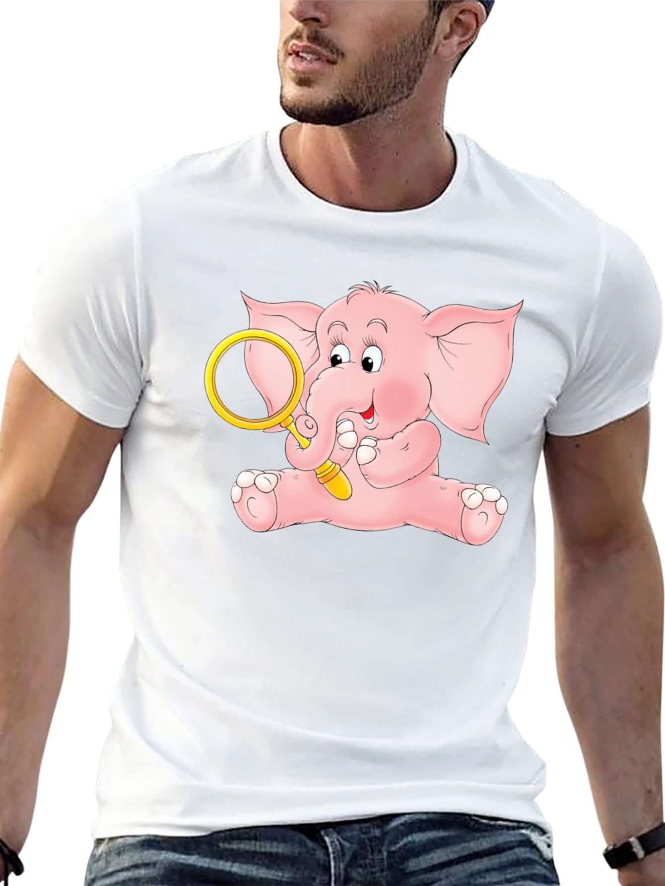 Cute Elephant Graphic Tee - Black Cotton Shirt