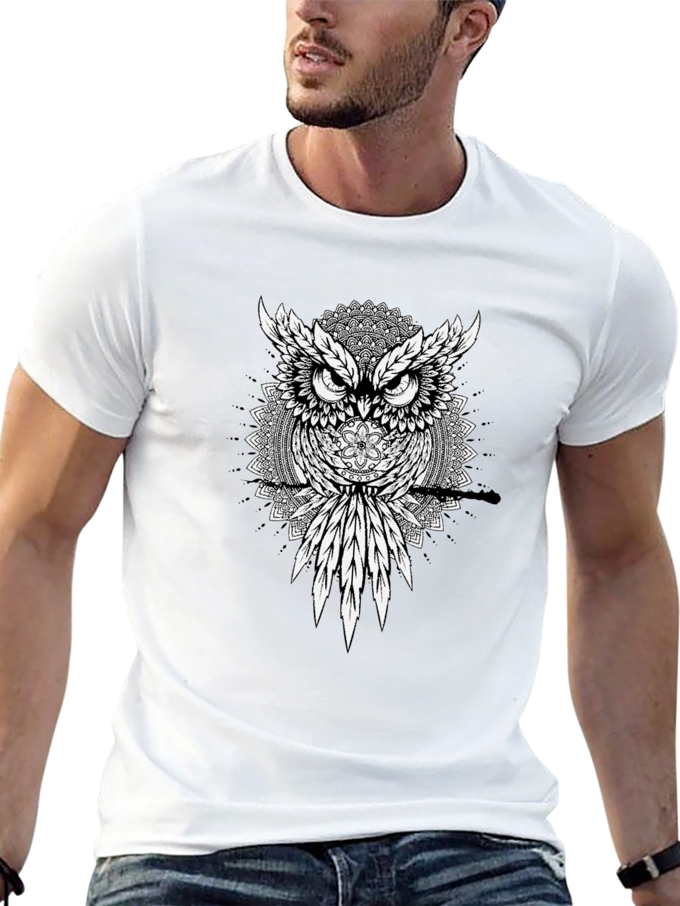 Owl Mandala Graphic Tee - Mens Black T-Shirt