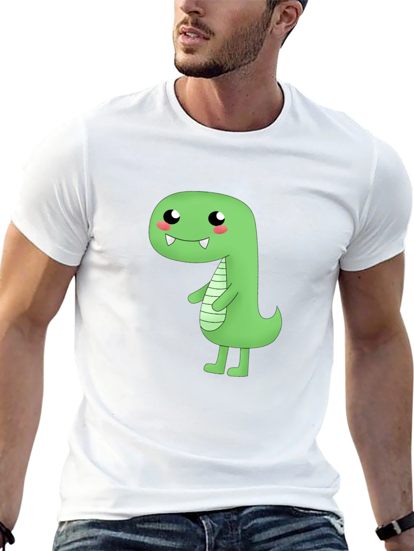 Kawaii Dinosaur Graphic Tee - Black Cotton T-Shirt