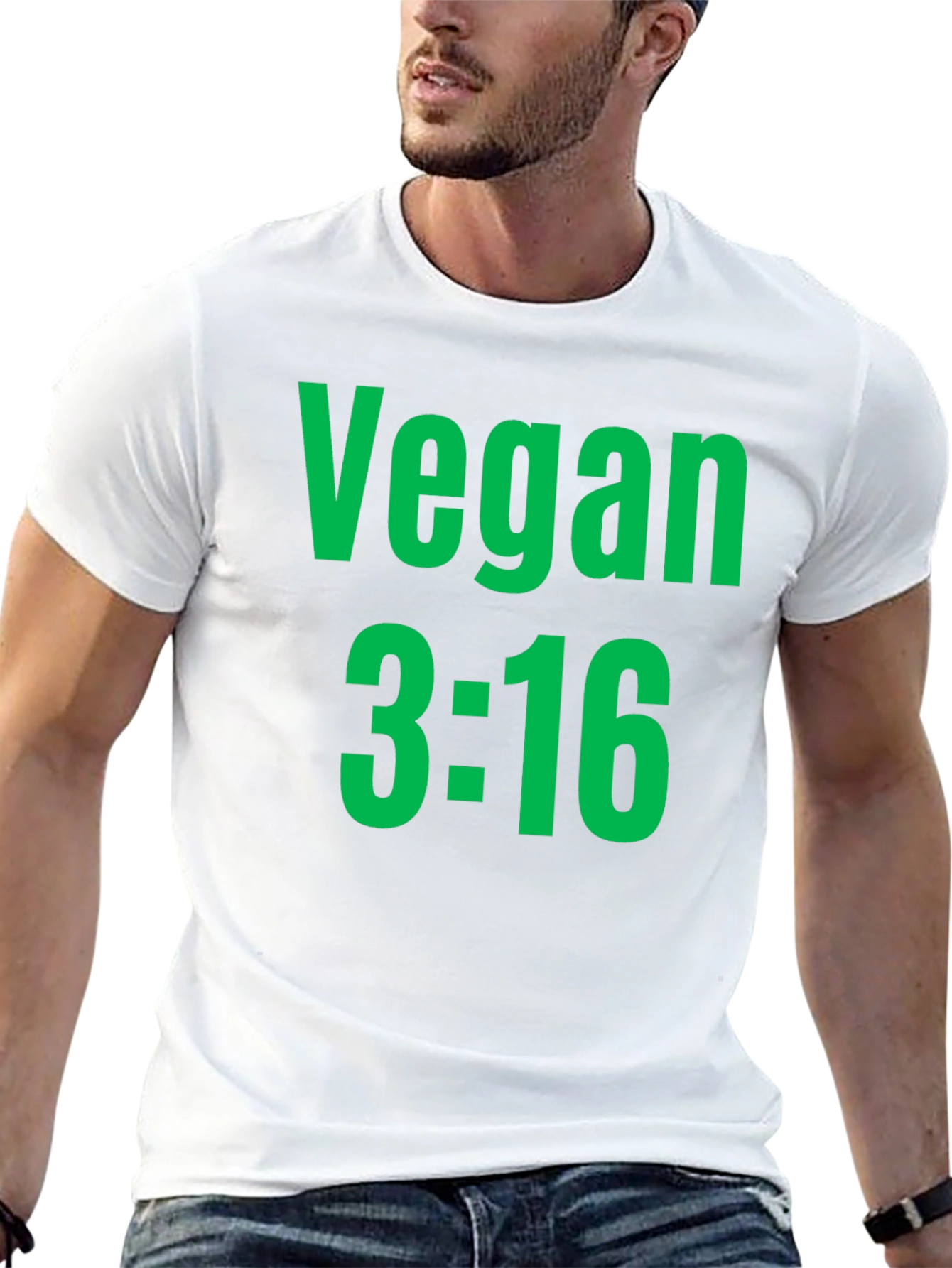 Vegan 3:16 T-Shirt - Bold Green Print on Black