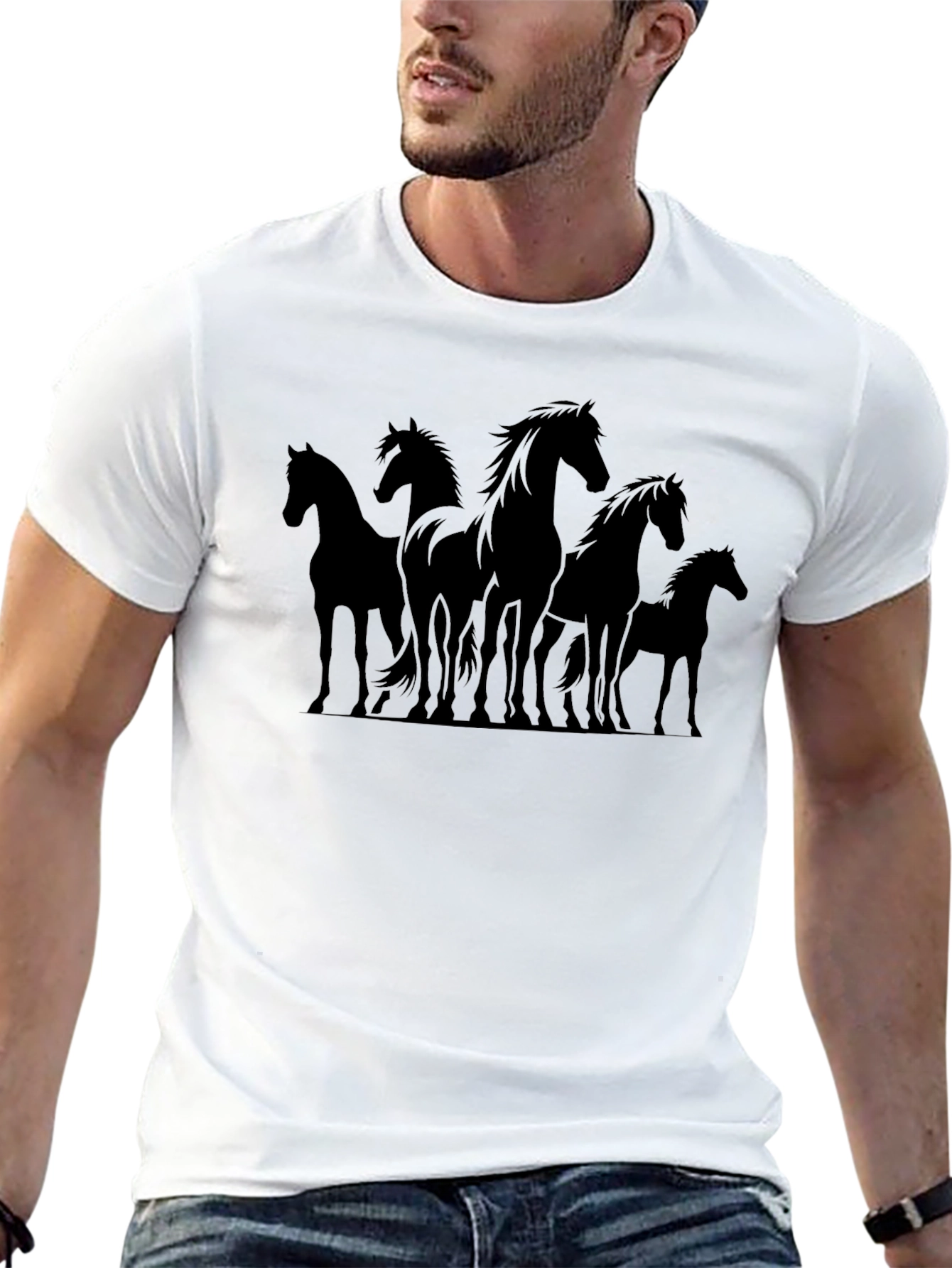 Horse Silhouette Graphic Black T-Shirt
