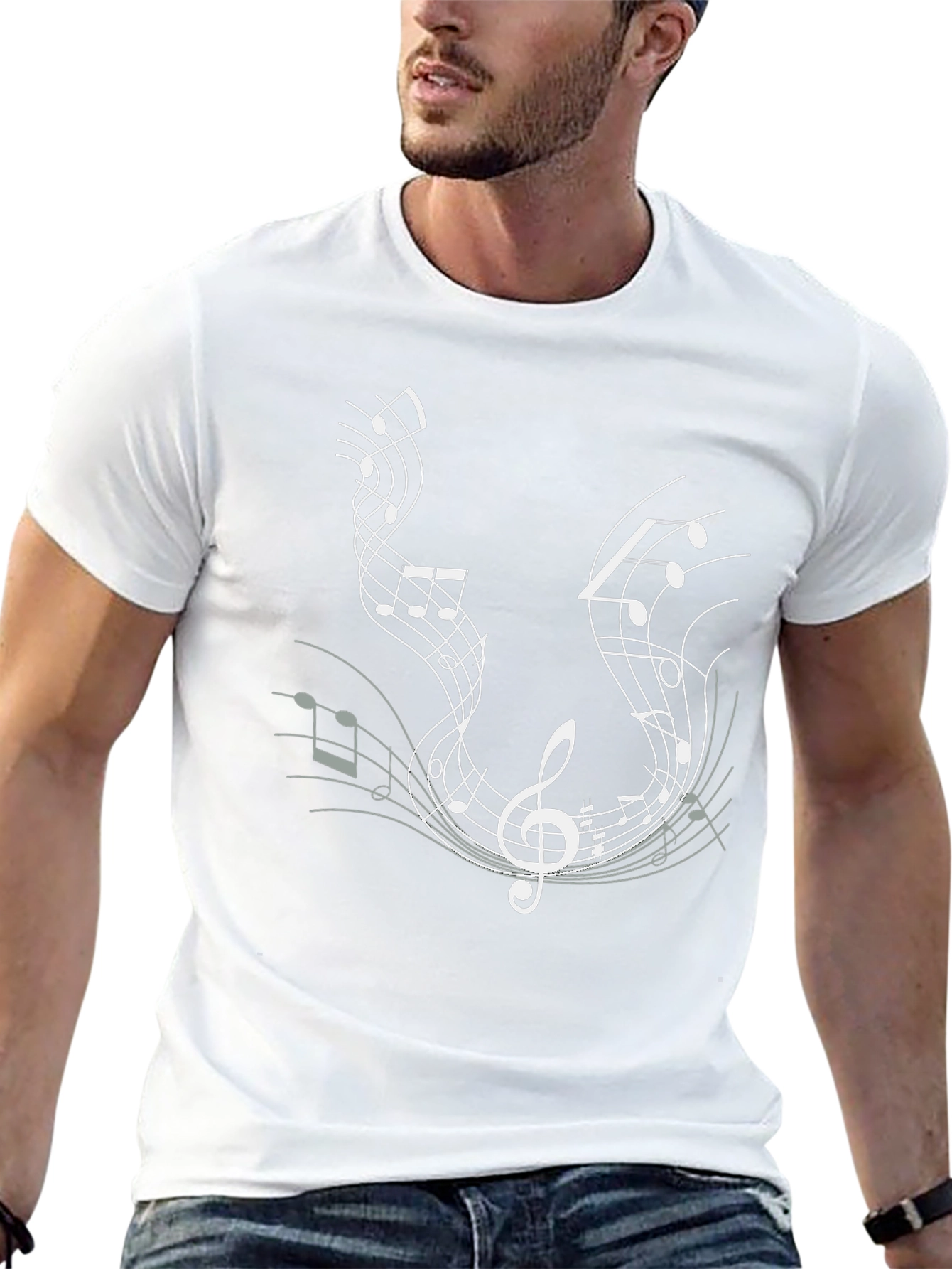 Music Notes Graphic Tee - Black Cotton T-Shirt