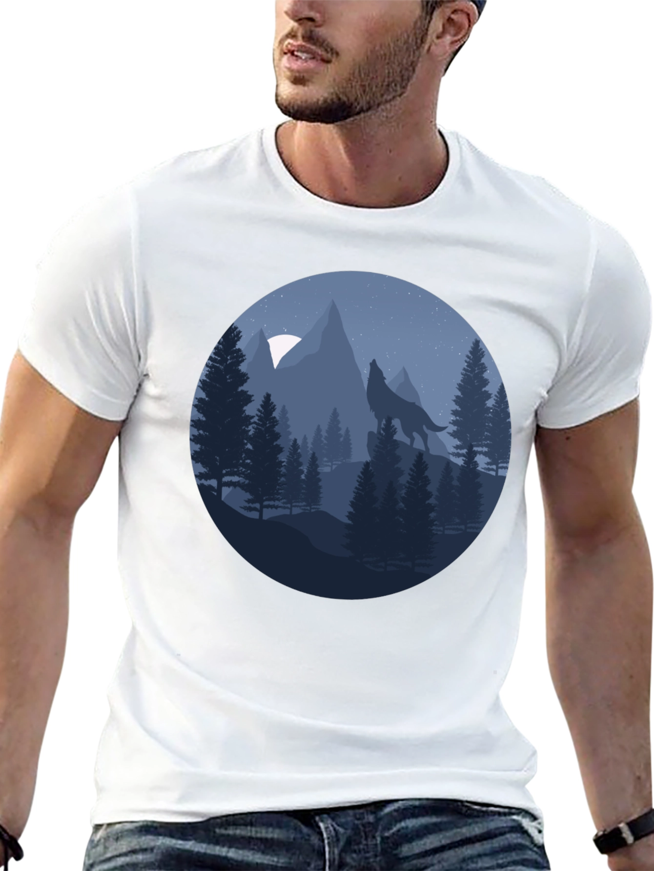 Wolf Howling at Moon T-Shirt - Nature Graphic Tee