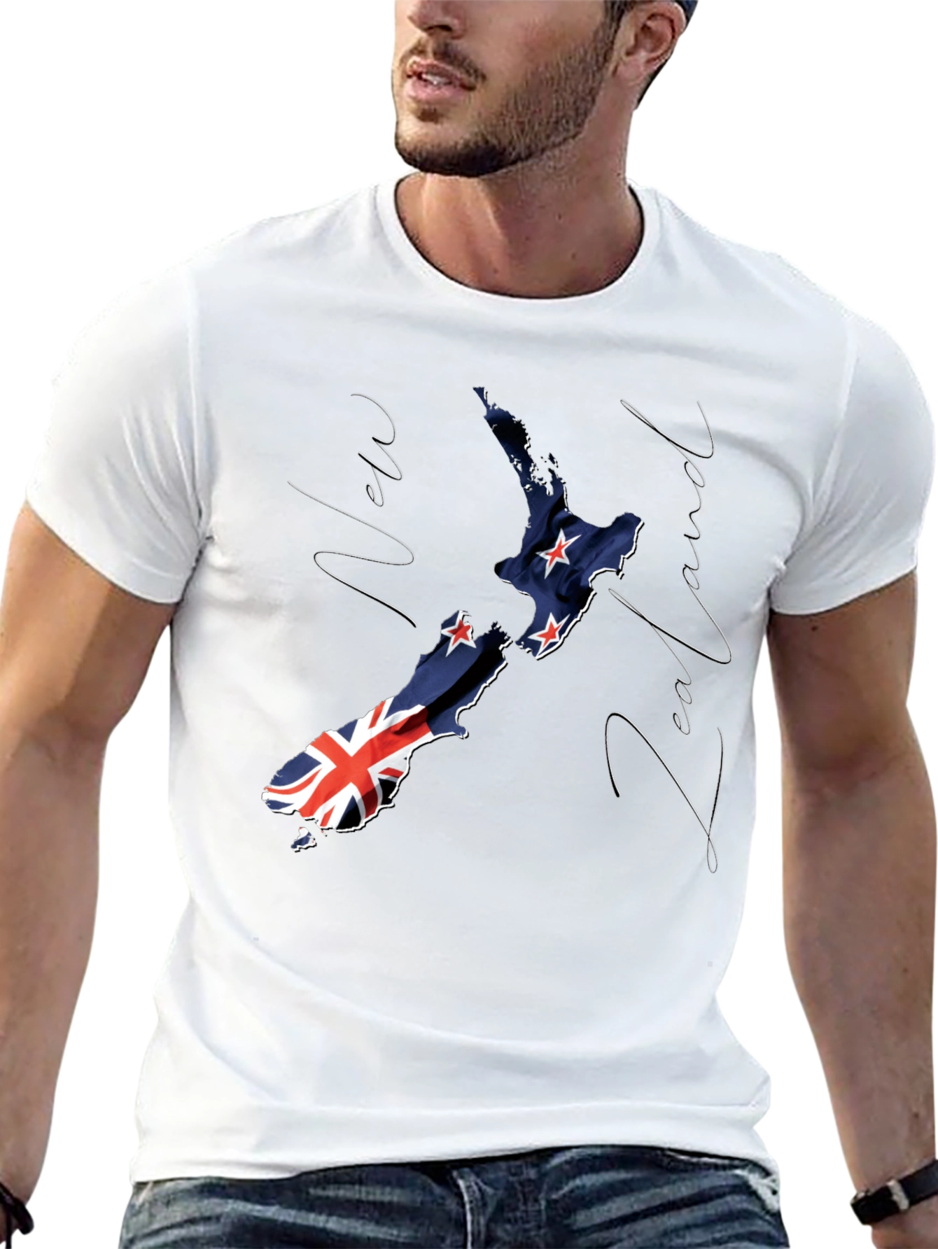 New Zealand Flag Map Black Graphic T-Shirt