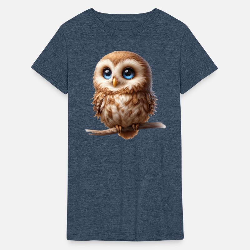 Adorable Fluffy Owl with Big Blue Eyes on a Branch