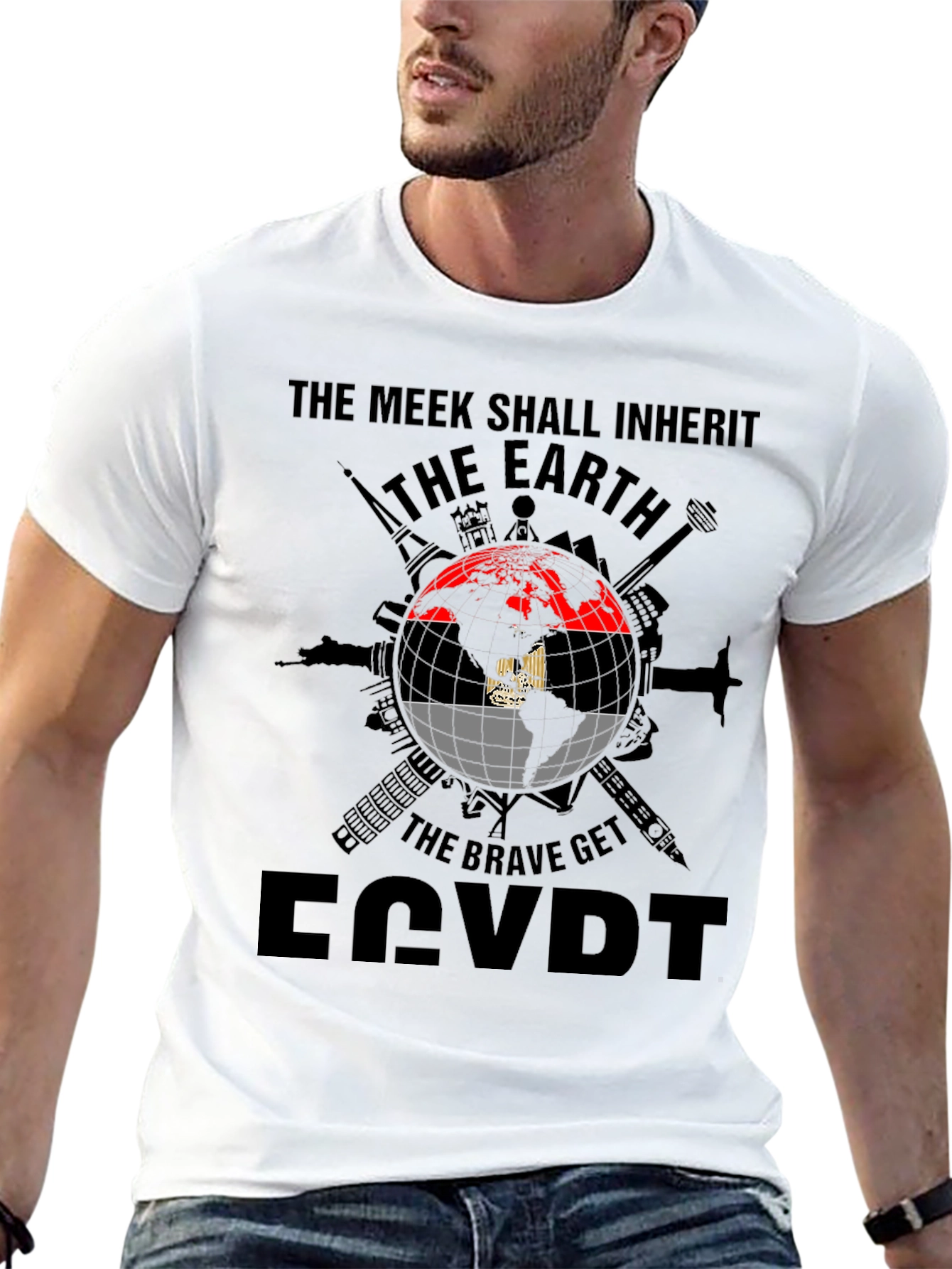Egypt Flag Earth T-Shirt - Meek Inherit Brave Get