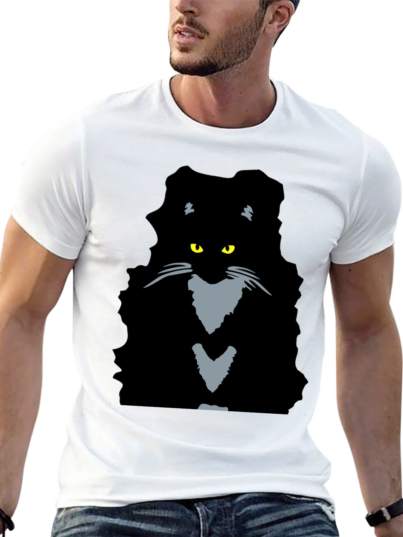 Black Cat Graphic Tee - Mens Casual T-Shirt