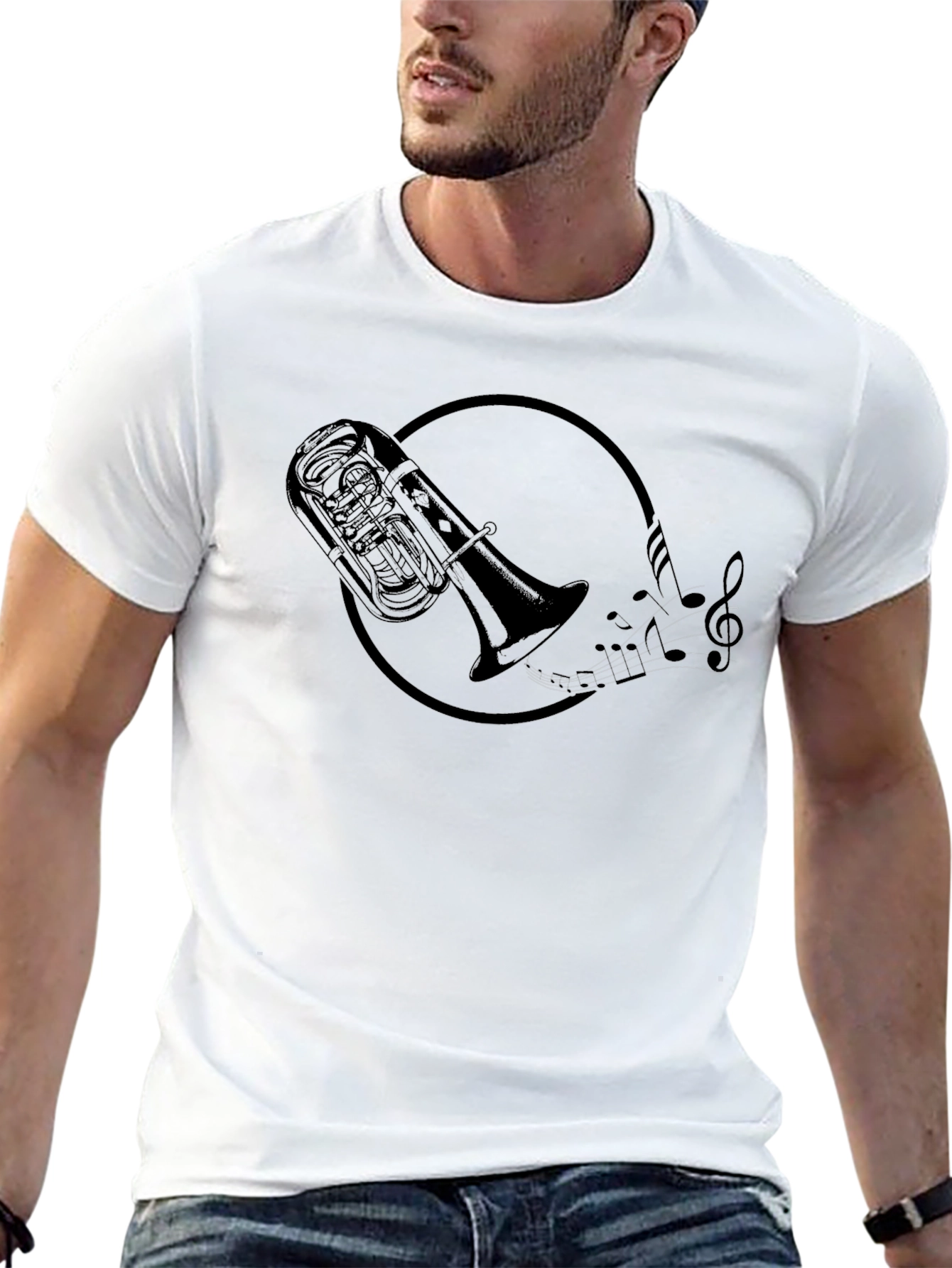 Tuba Music Notes Graphic Black T-Shirt