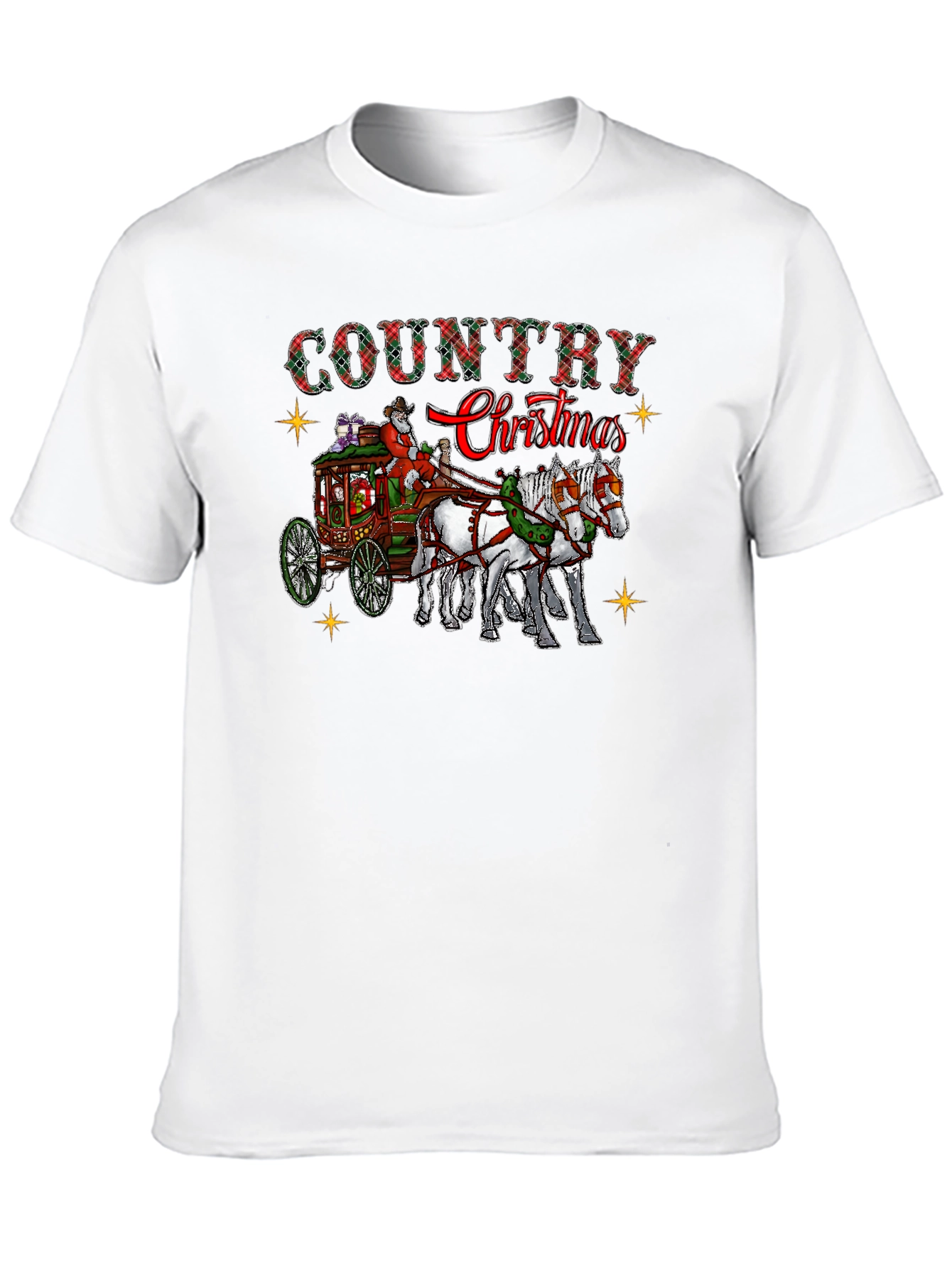 Country Christmas Santa Horse Drawn Carriage T-Shirt