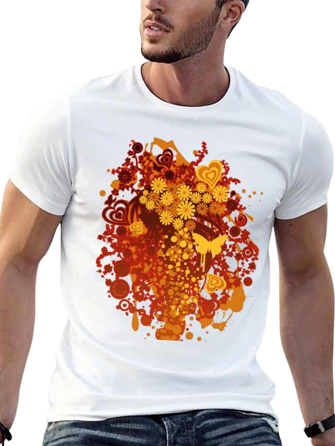 Retro Floral & Butterfly Black T-Shirt