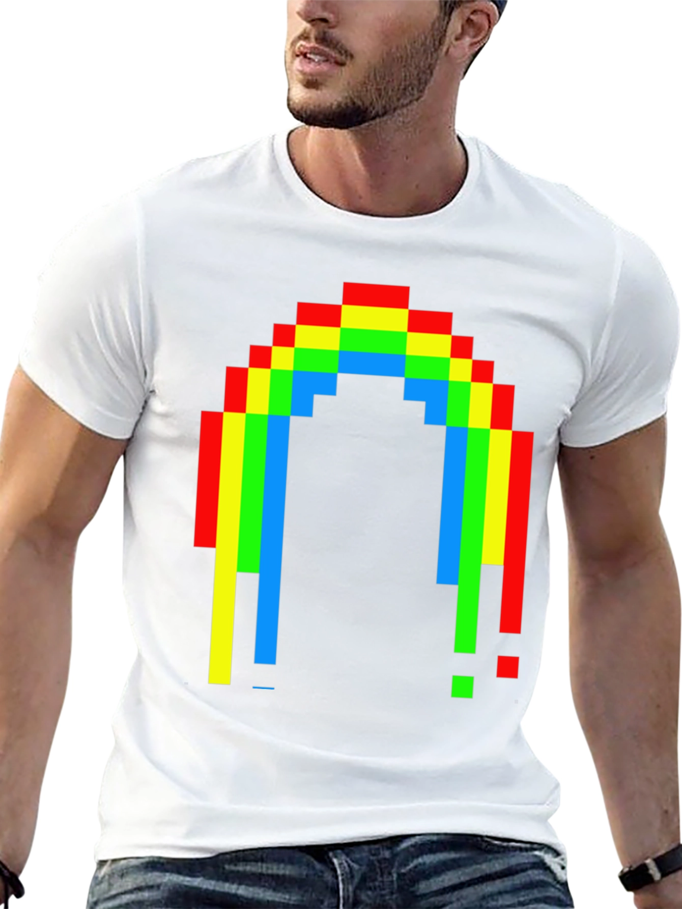 Pixel Rainbow Graphic Tee - Black Cotton Blend