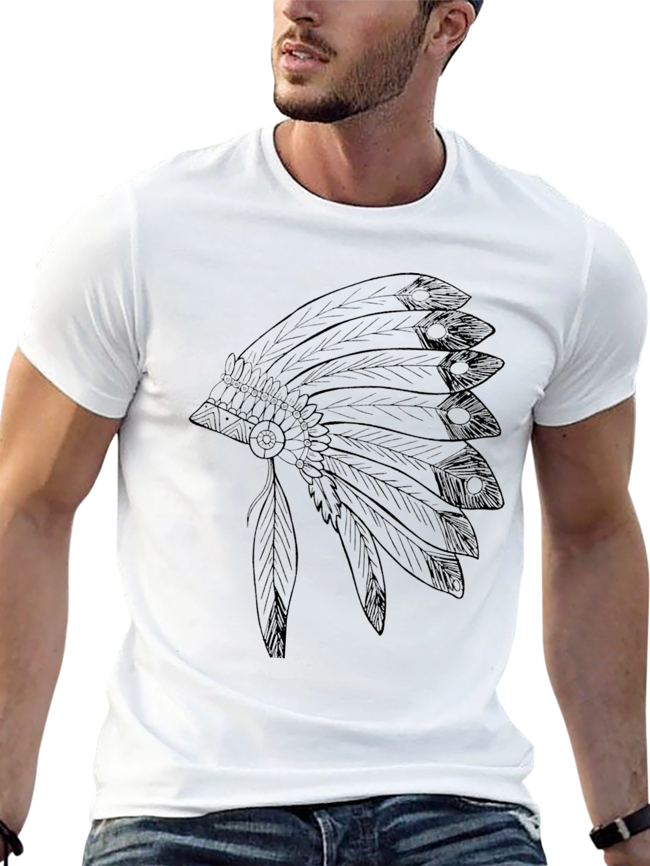 Native American Headdress Graphic Black T-Shirt