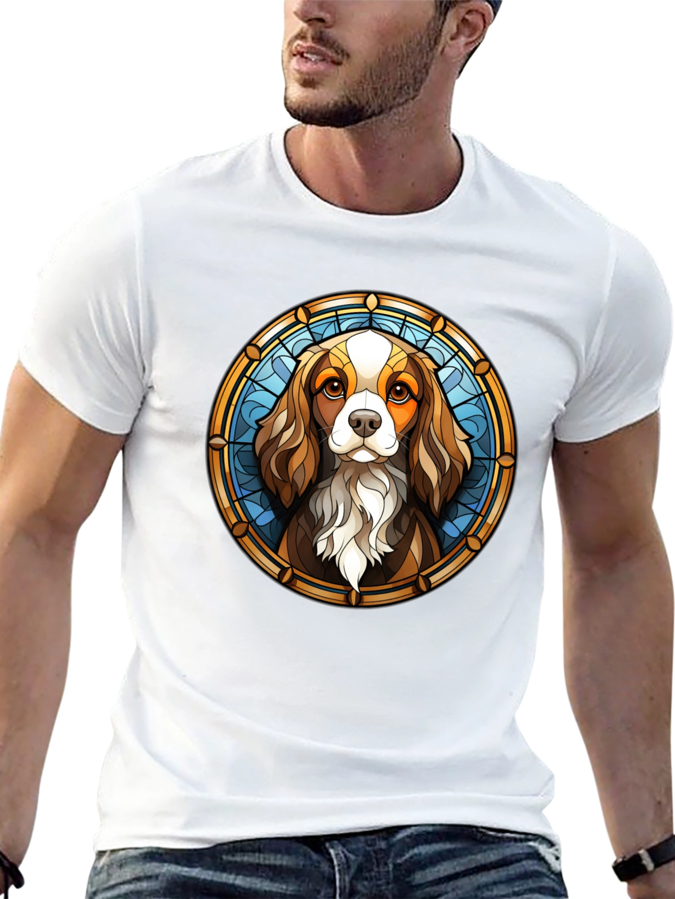 Stained Glass Cavalier T-Shirt – Artistic Dog Lover Graphic Tee