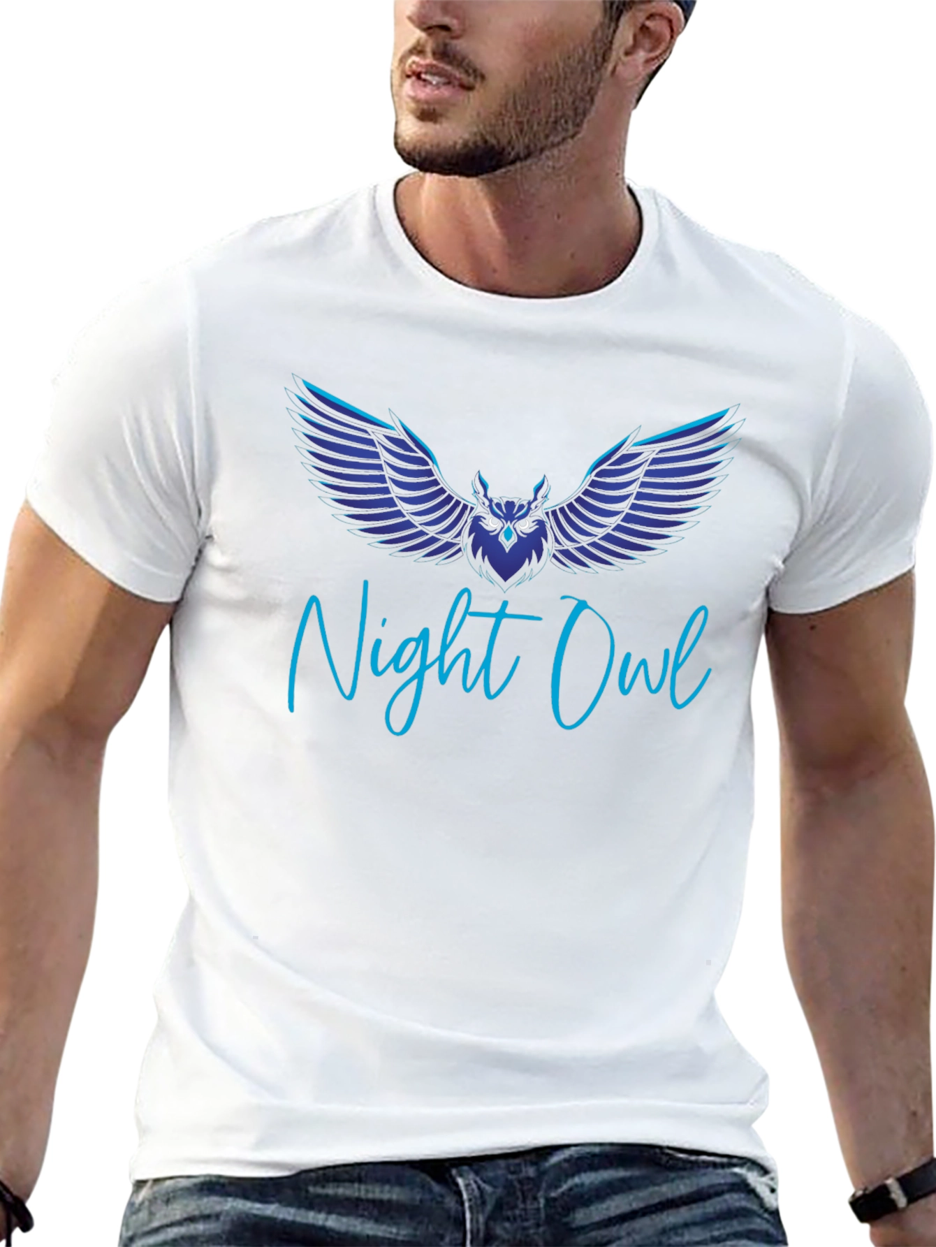 Night Owl Graphic Tee - Midnight Blue Design