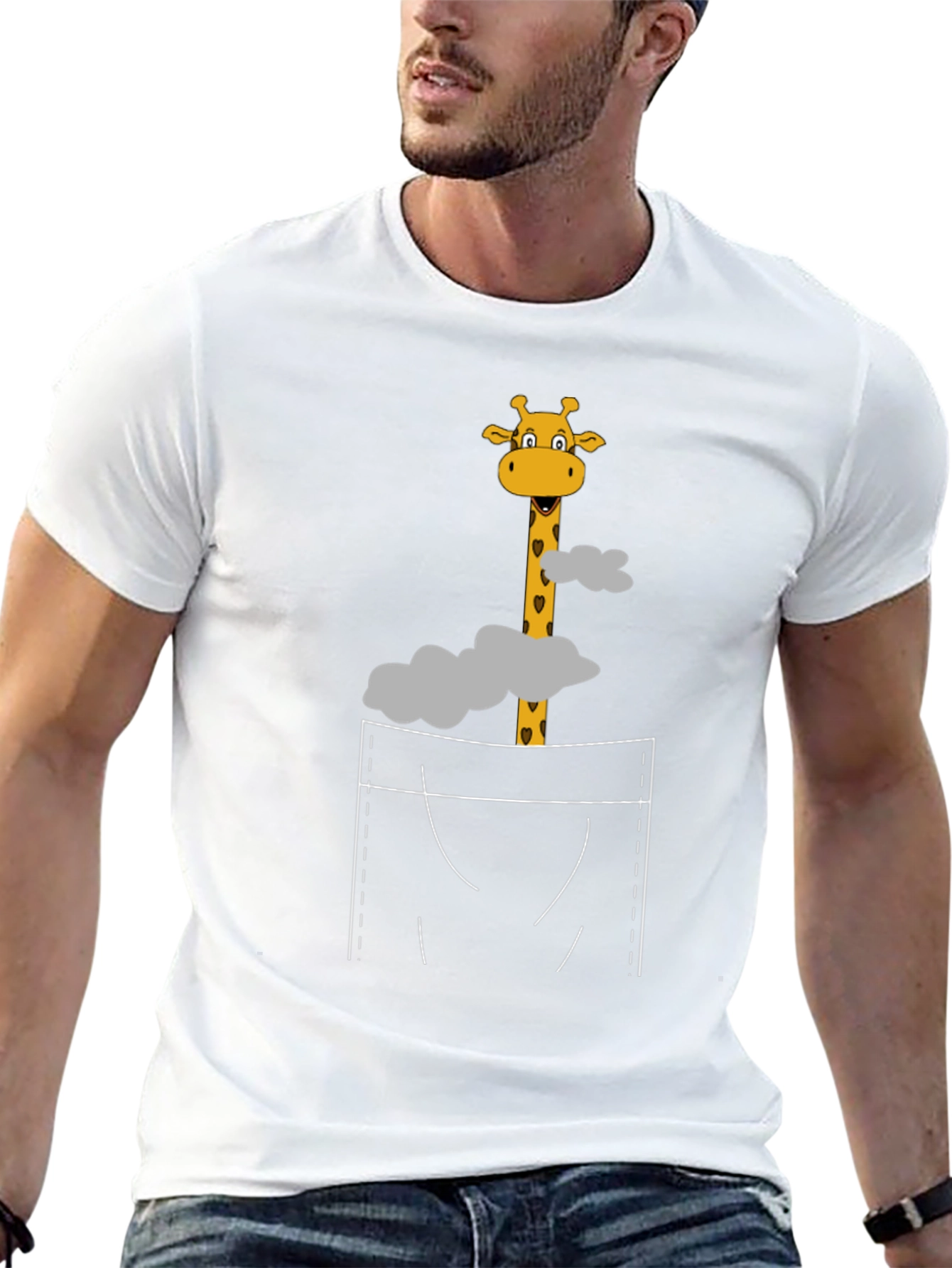 Giraffe Pocket T-Shirt - Novelty Graphic Tee