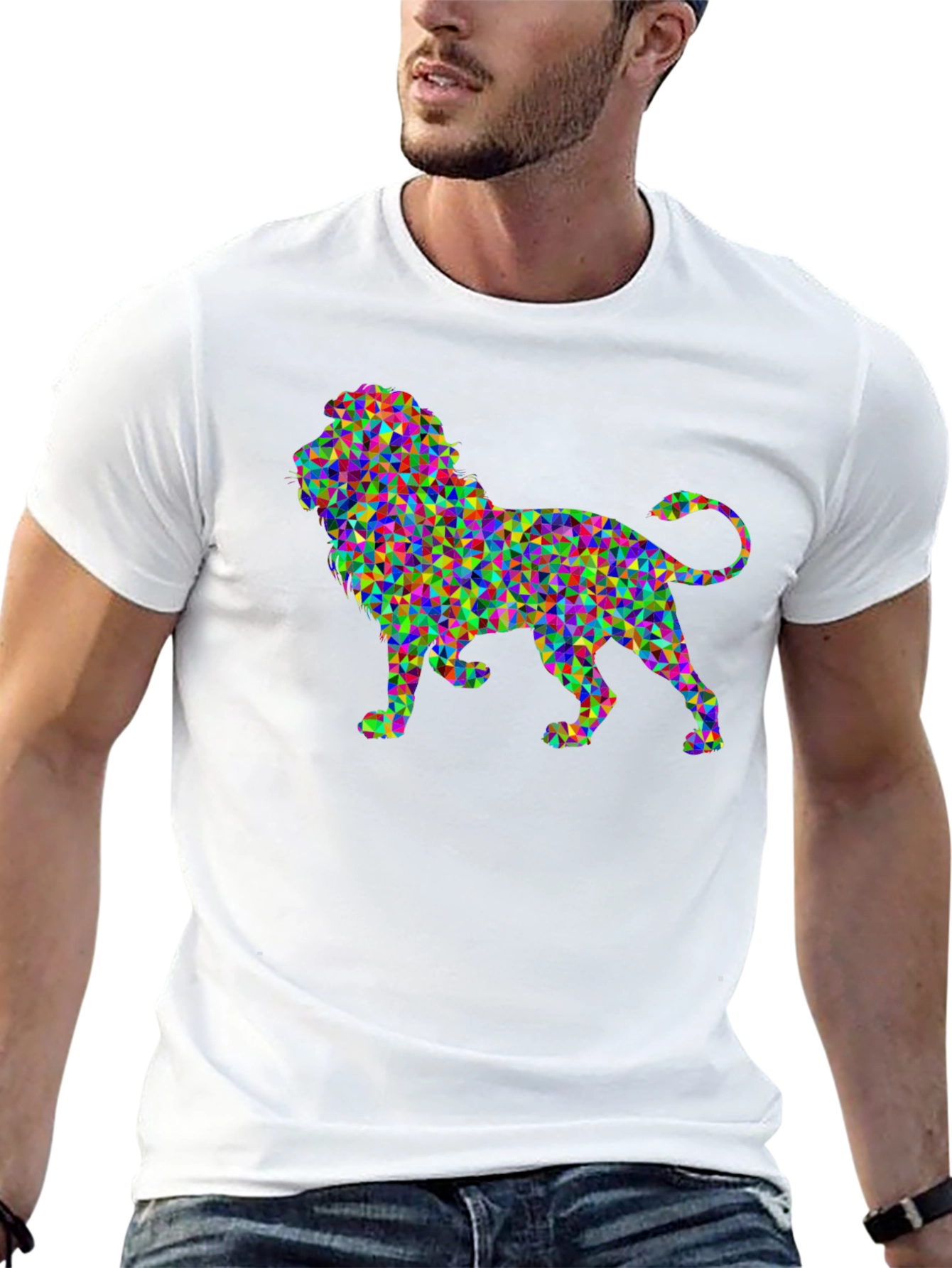 Abstract Geometric Lion Graphic T-Shirt