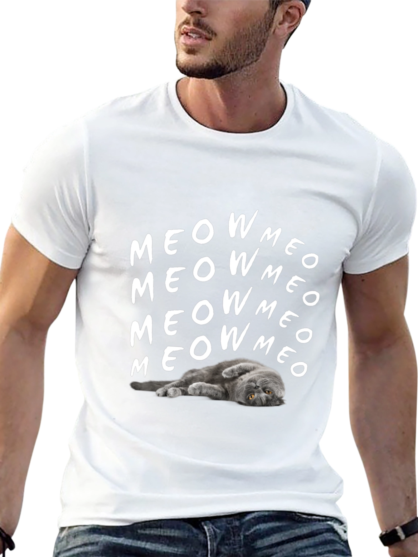 Meow Cat Graphic T-Shirt Soft Cotton Tee