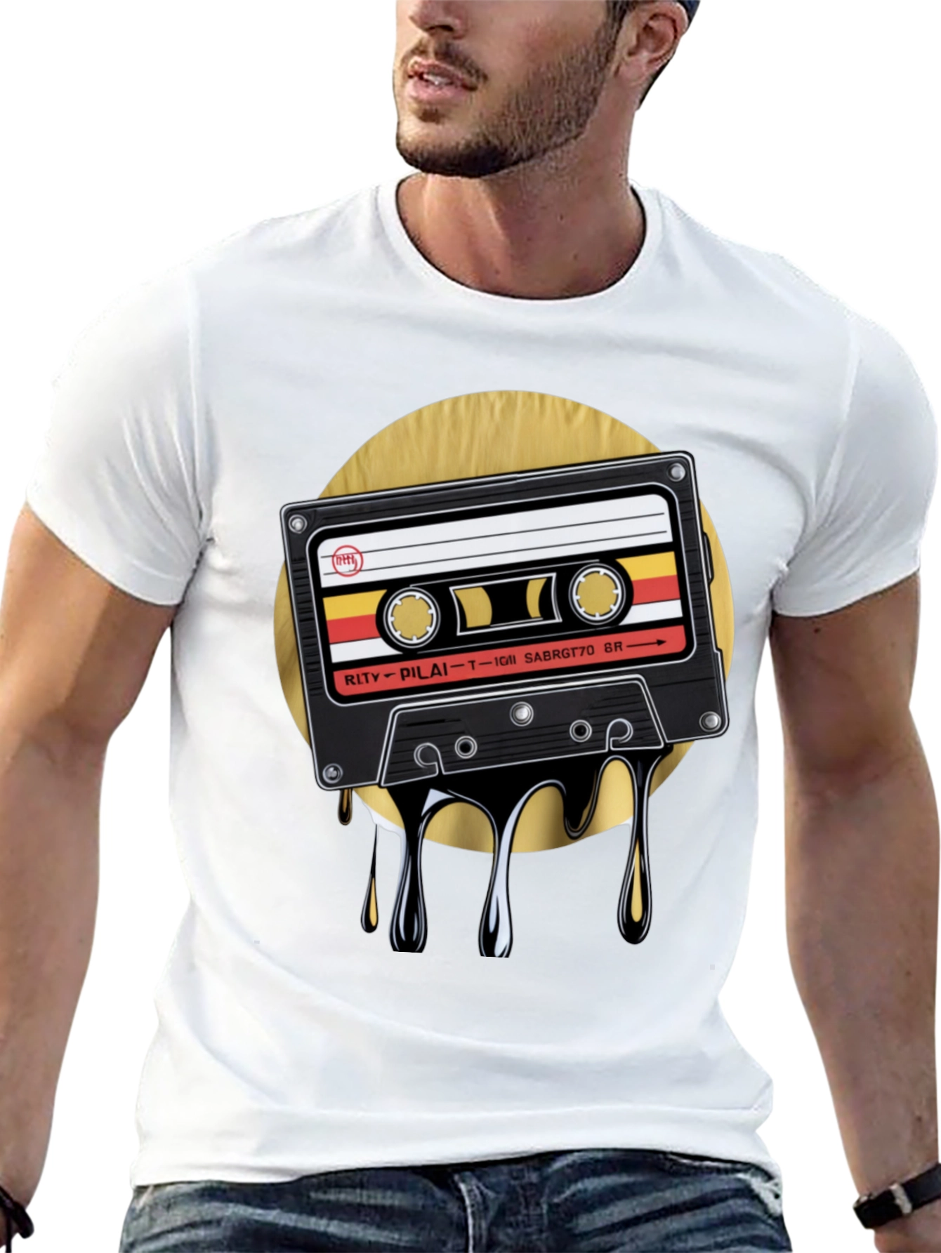 Retro Cassette Drip Graphic T-Shirt - Black