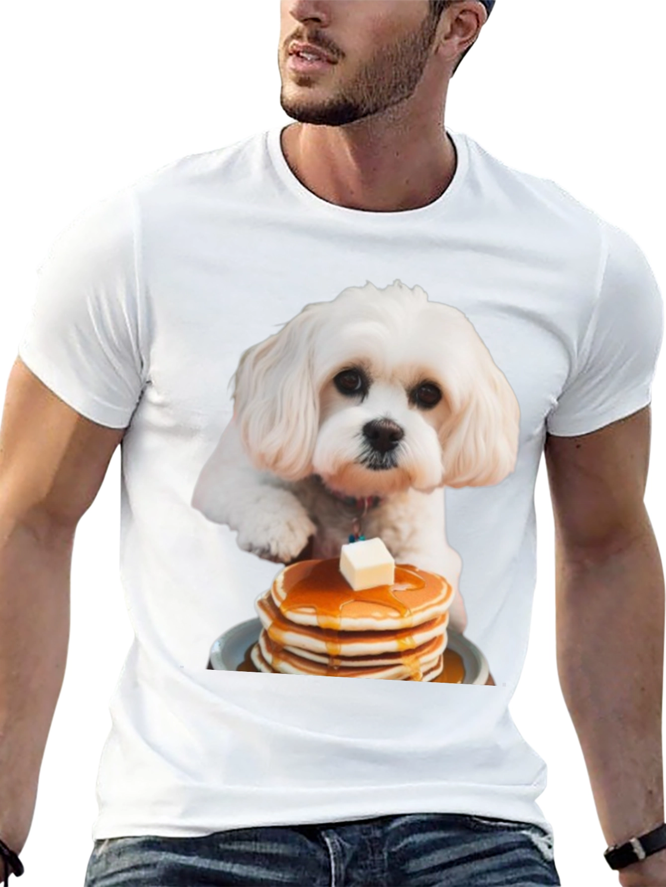 Dog Eating Pancakes T-Shirt – Cute Funny Dog Graphic Tee