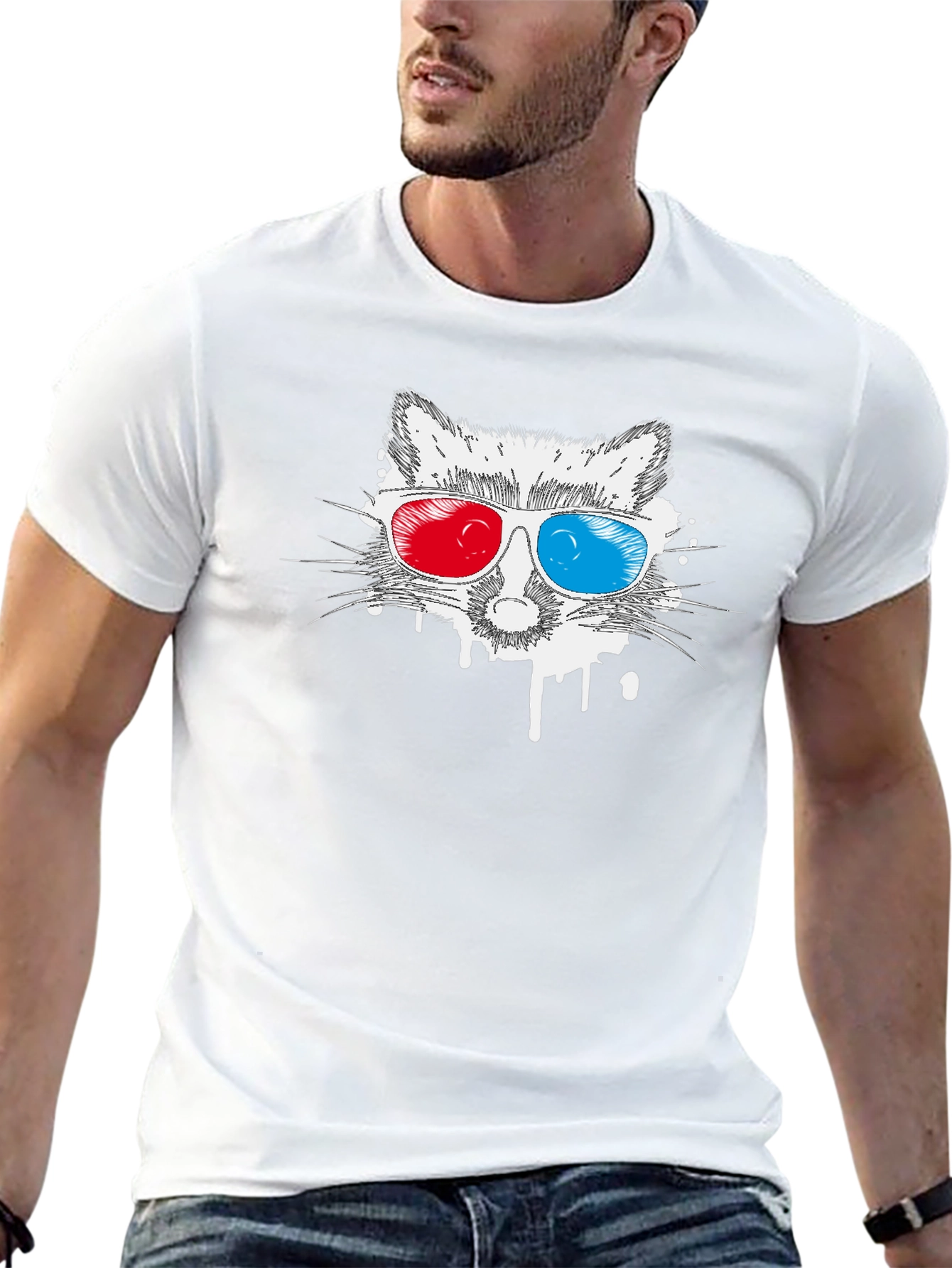 Cool Raccoon 3D Glasses Graphic T-Shirt