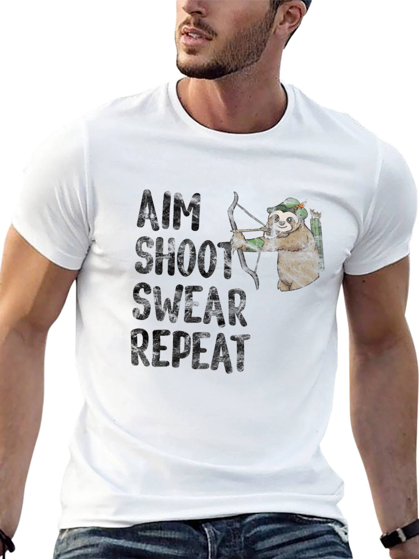 Aim Shoot Swear Repeat Sloth Archer Graphic Tee