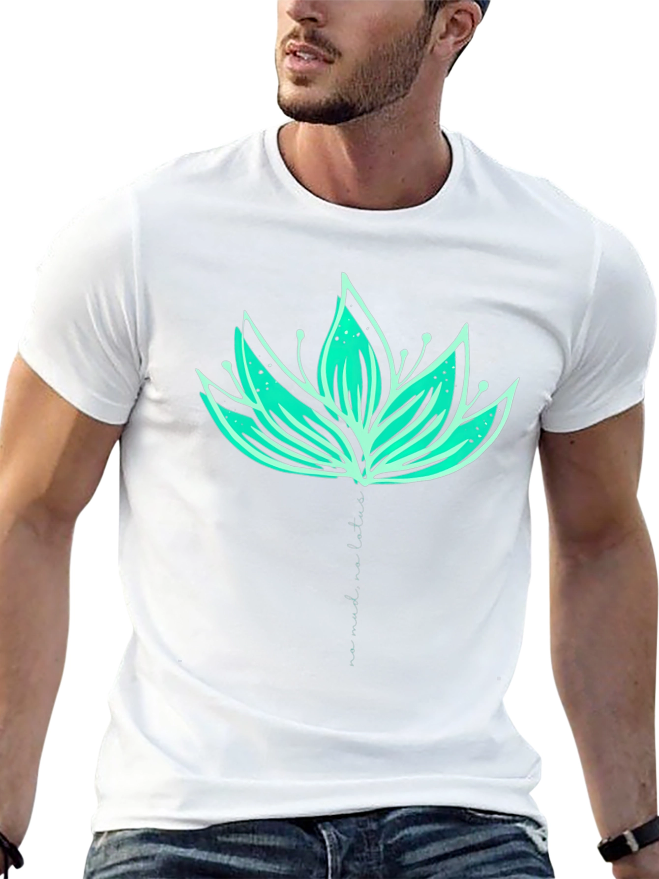 Lotus Flower Graphic Print Tee - Black Cotton Blend