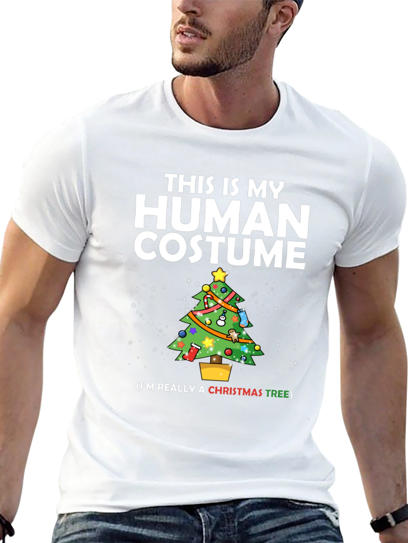 Funny Christmas Tree Human Costume Holiday T-Shirt