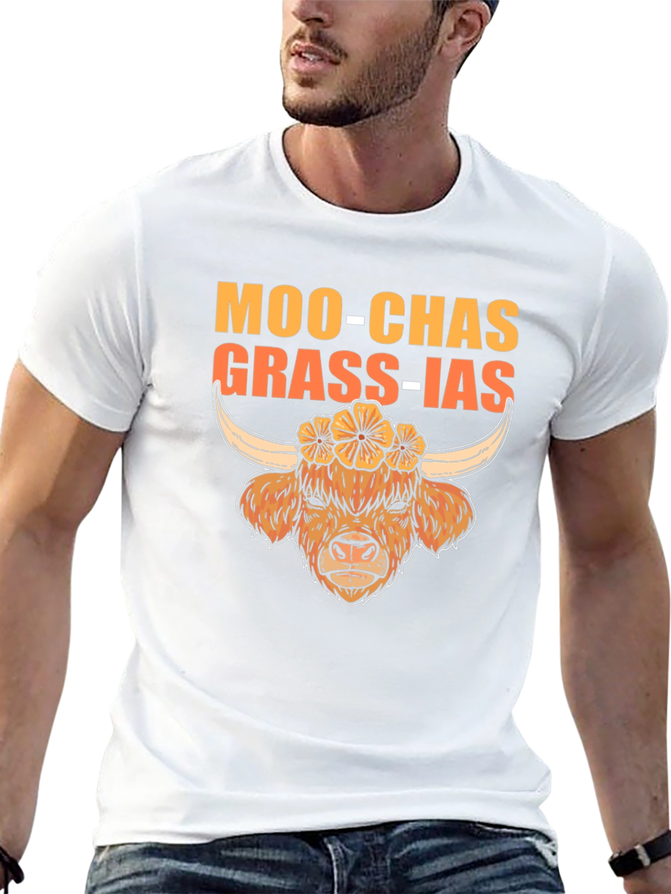 Moo-Chas Grass-ias Highland Cow Graphic Tee