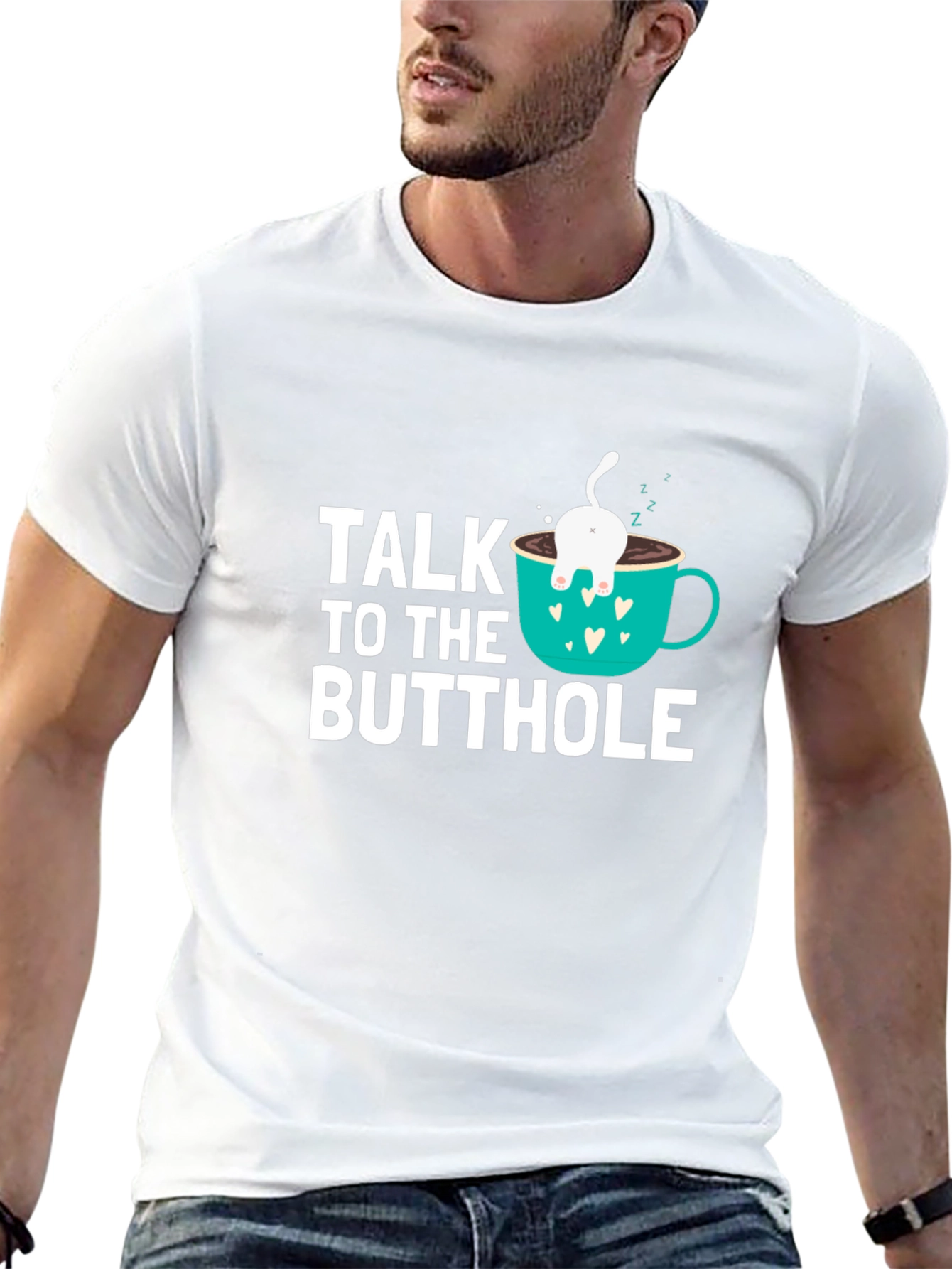 Talk to the Butthole Funny Cat Coffee T-Shirt