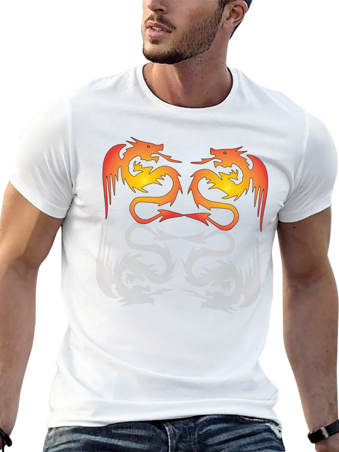 Twin Dragon Graphic Tee - Black Cotton Blend