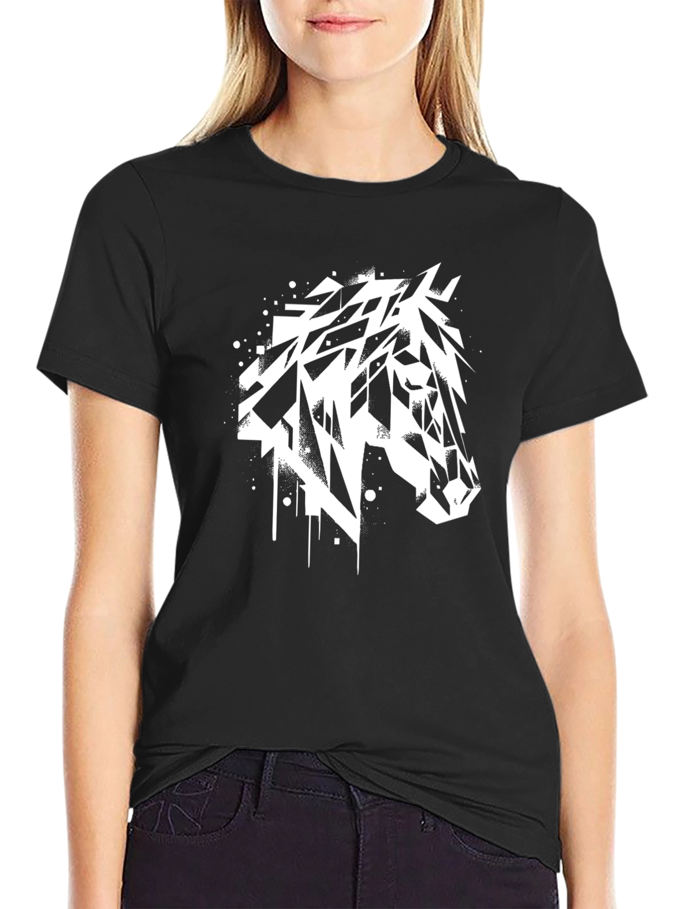Abstract Horse Graphic T-Shirt - Black