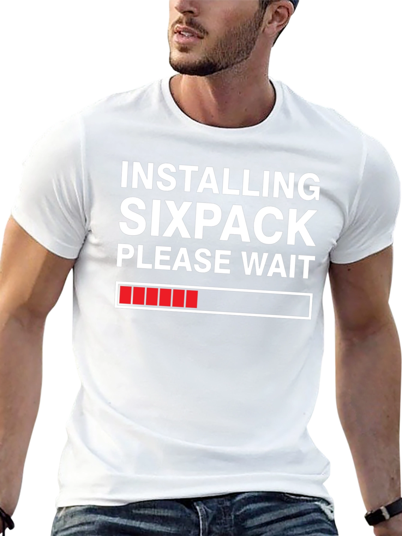 Installing Sixpack T-Shirt - Funny Gym Workout Tee