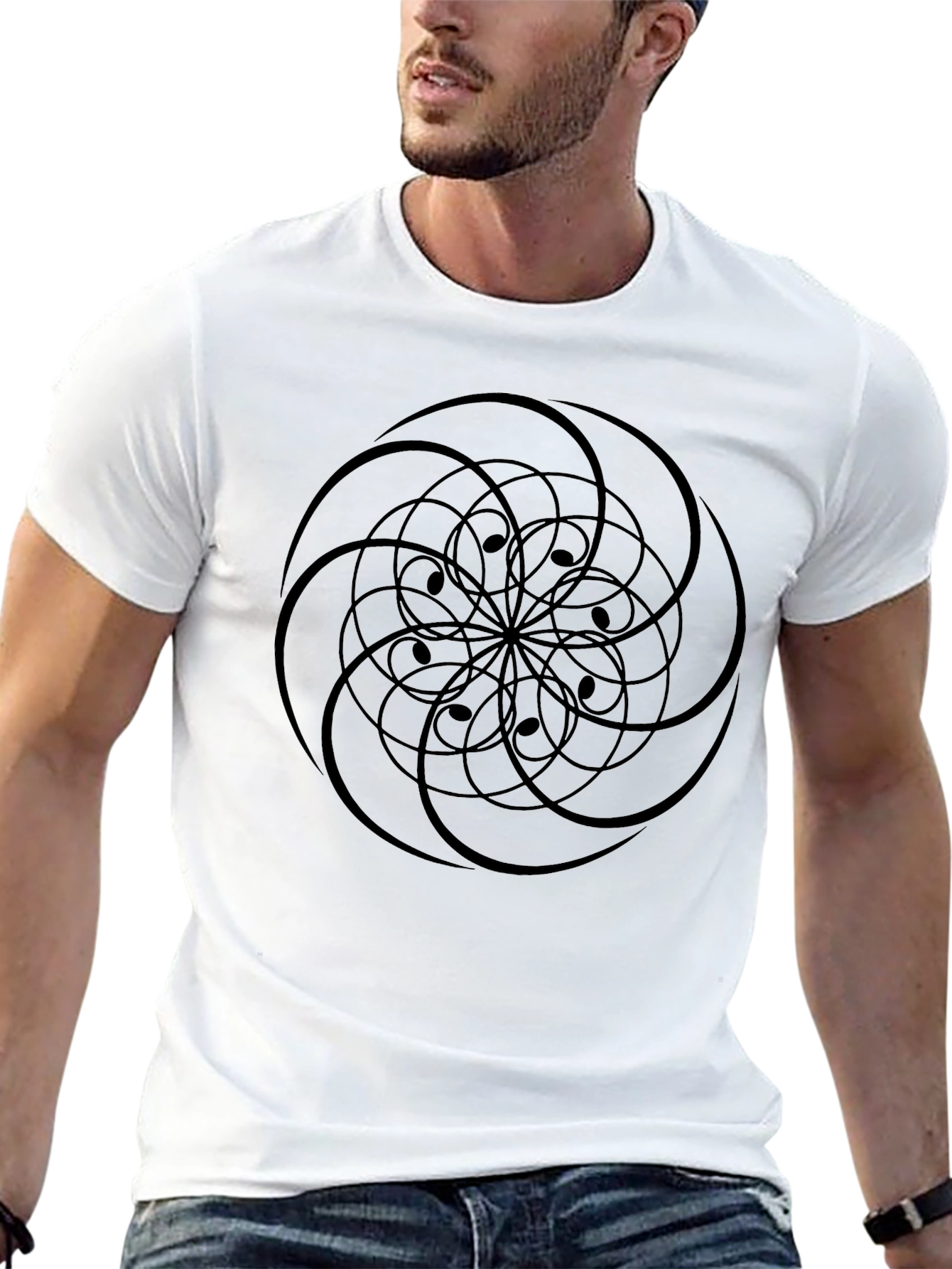 Geometric Swirl Black T-Shirt