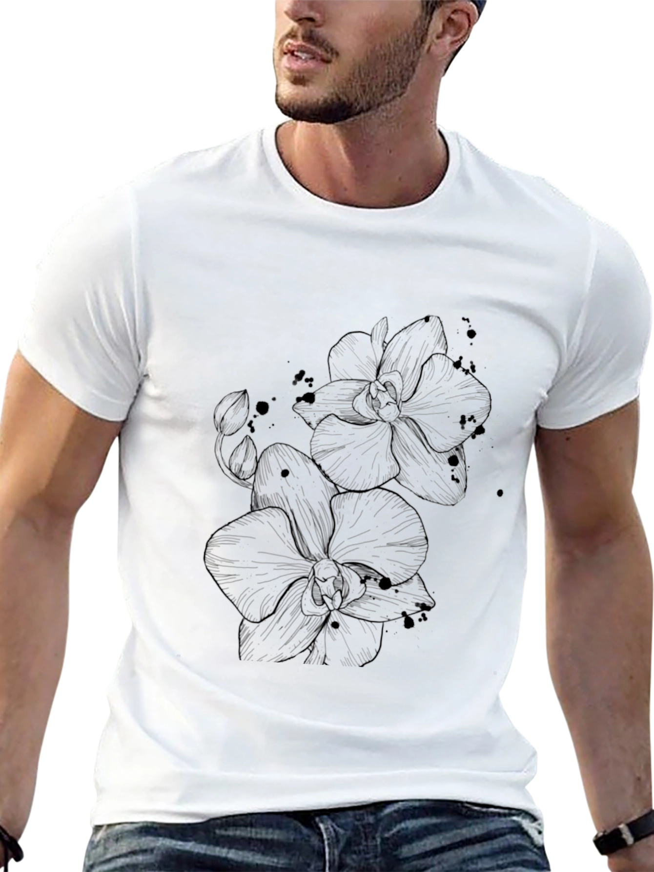 Orchid Sketch Black T-Shirt - Stylish Graphic Tee