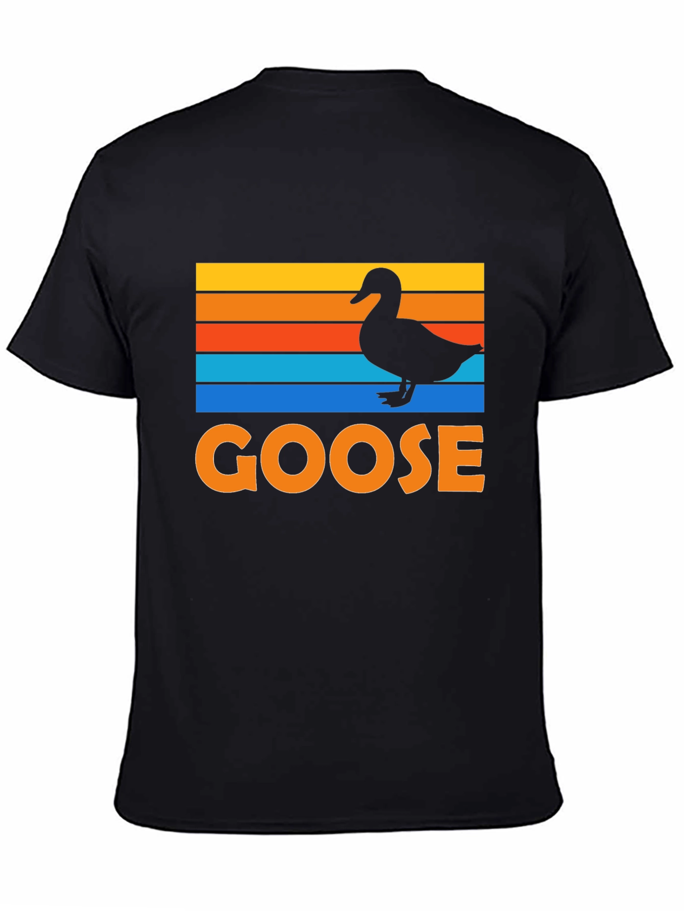Goose Silhouette Retro Striped Graphic T-Shirt