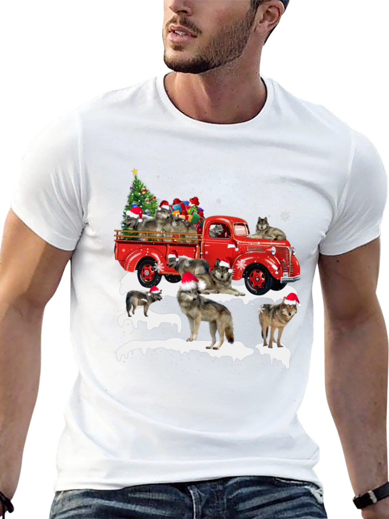 Festive Wolves & Truck Christmas T-Shirt