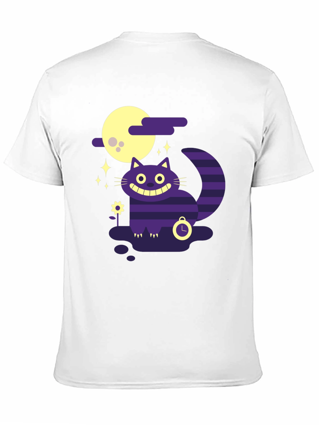 Whimsical Cheshire Cat Graphic Tee - Black Cotton Shirt