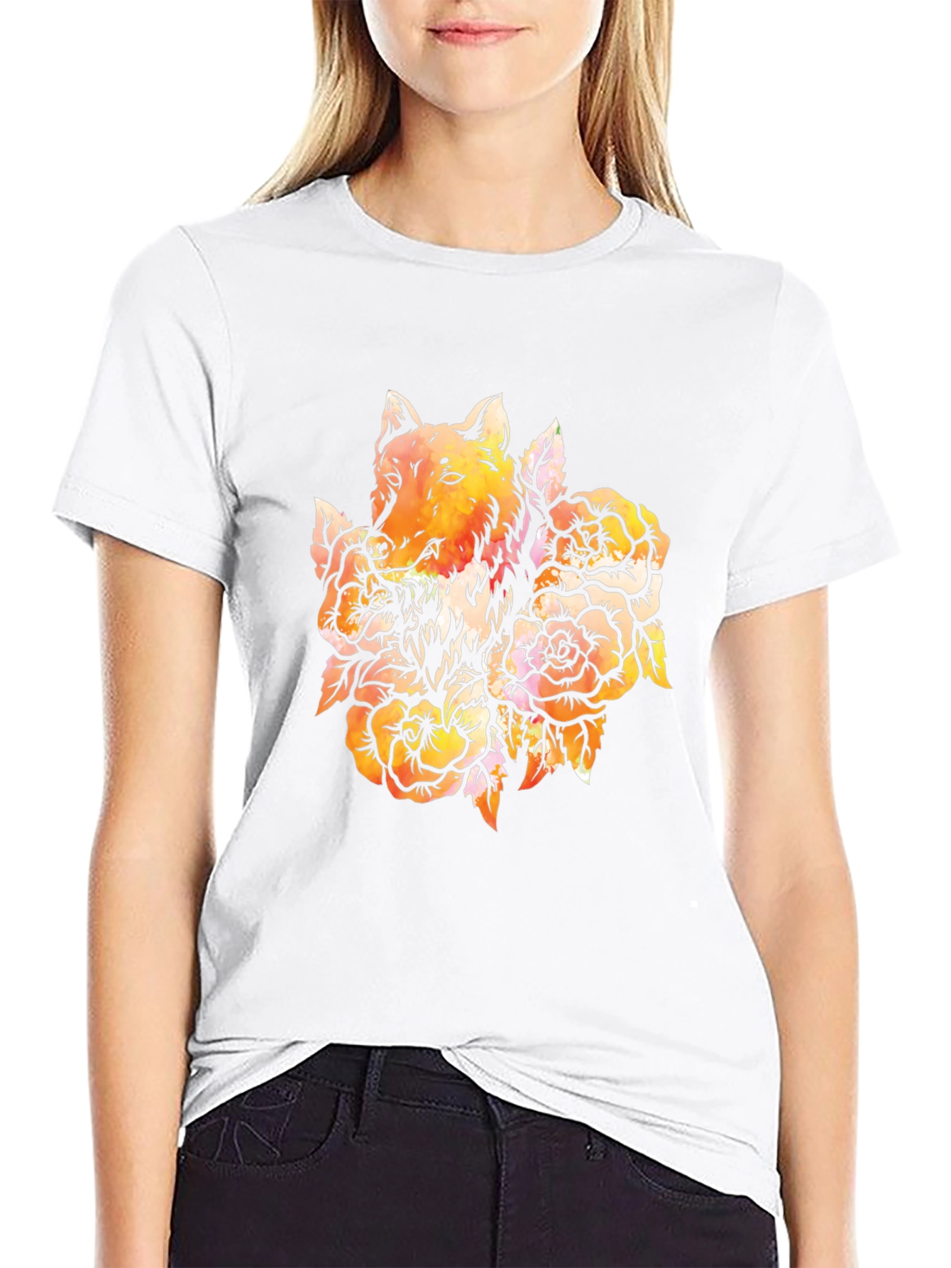 Wolf & Roses Graphic Tee - Trendy Black T-Shirt