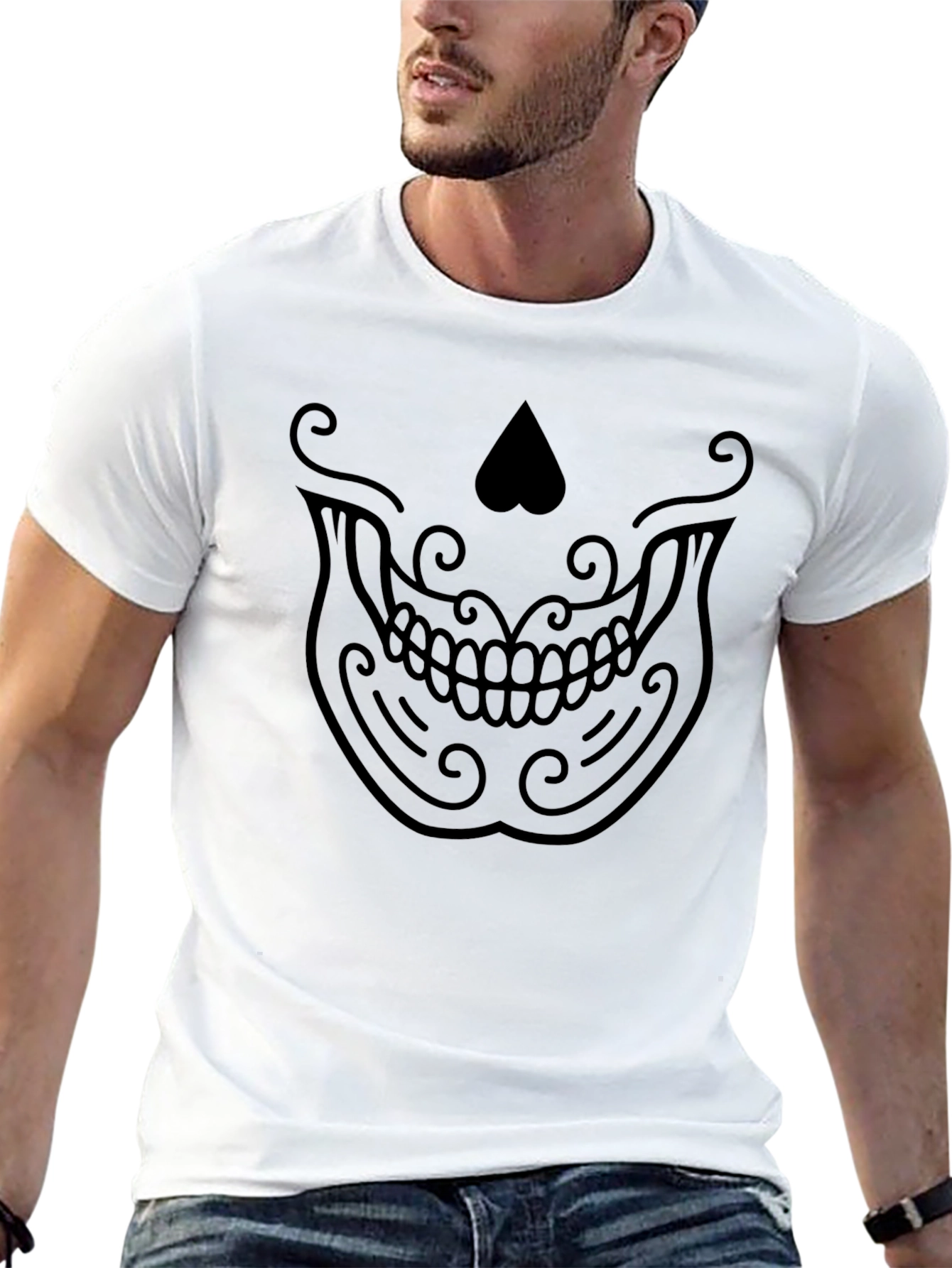 Skull Face Graphic Tee - Black
