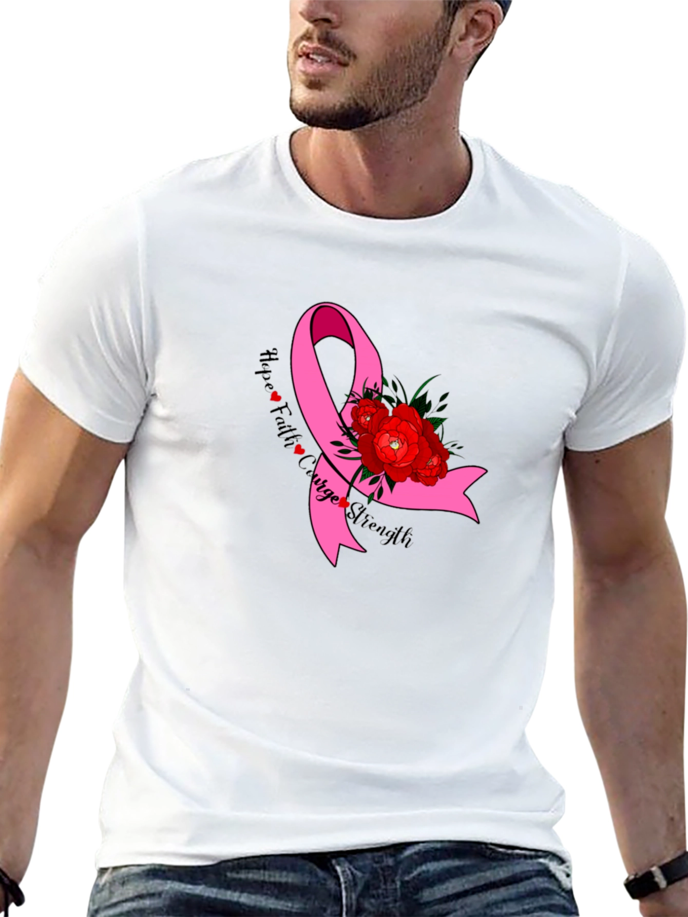 Hope Faith Courage Strength Breast Cancer Awareness T-Shirt