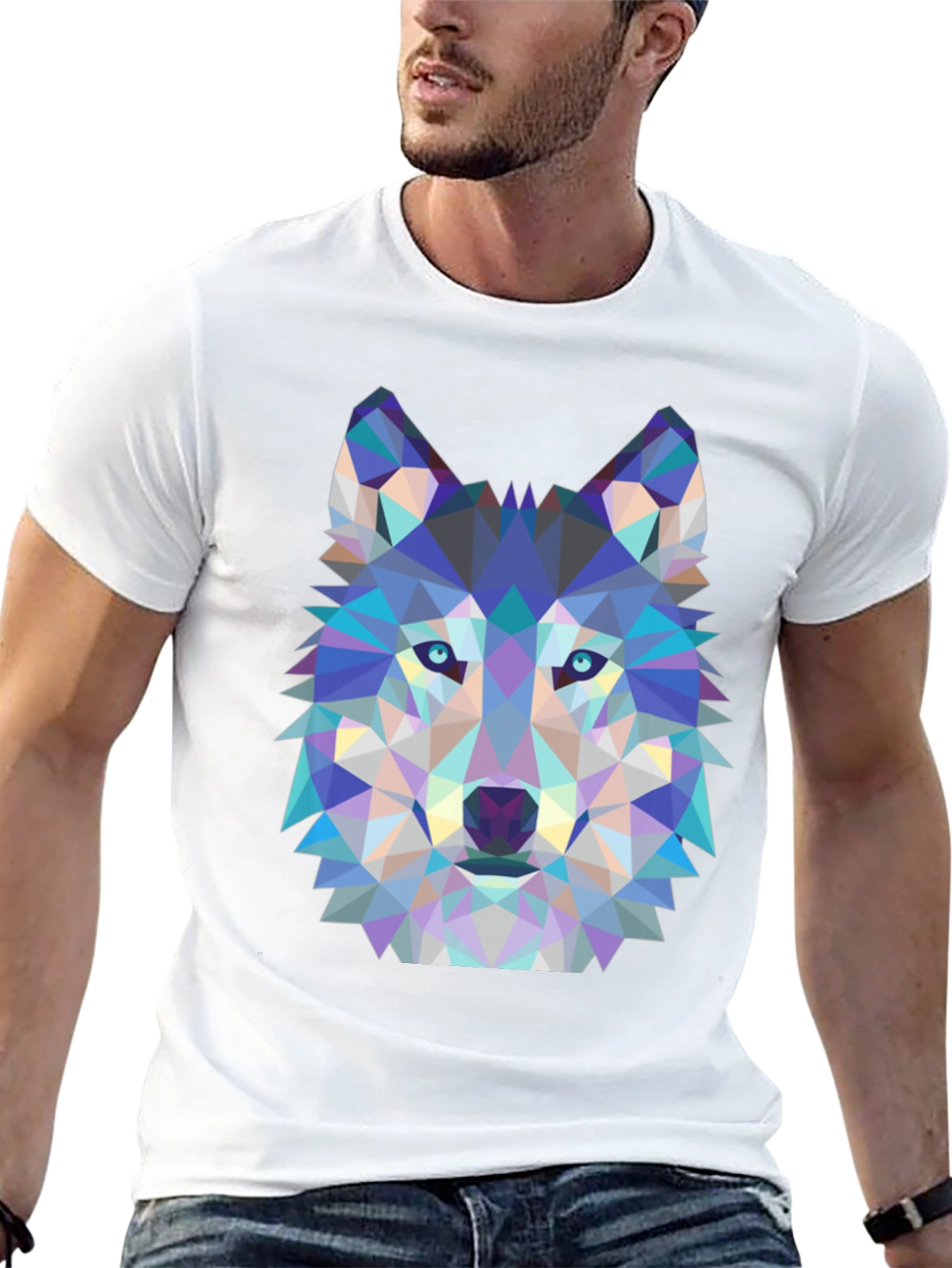 Geometric Wolf Graphic Tee - Black