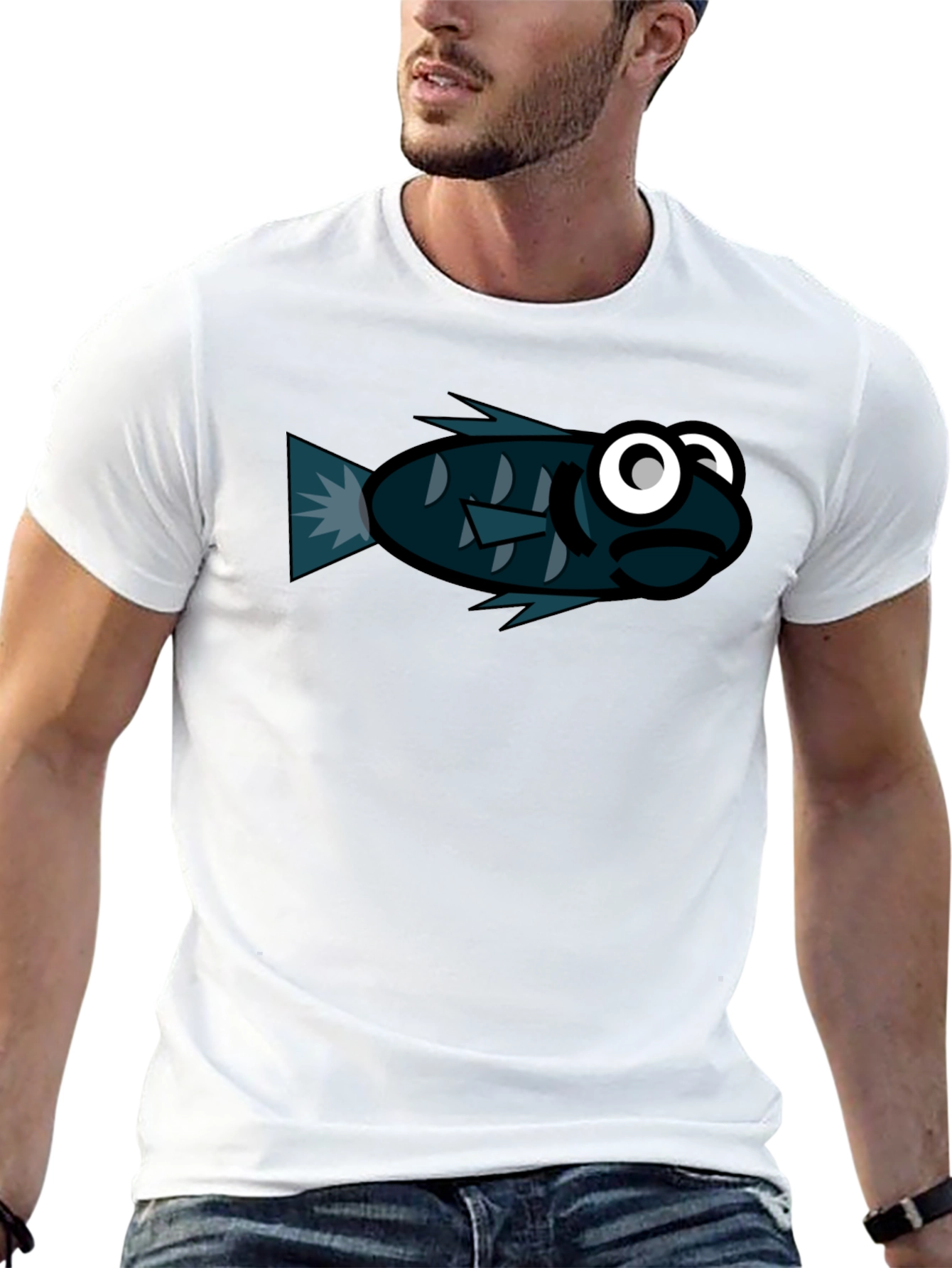 Funny Fish Graphic Black T-Shirt
