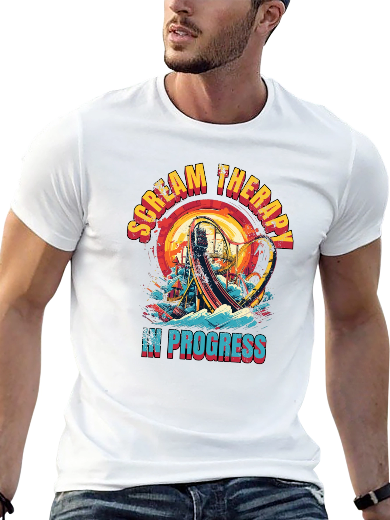 Scream Therapy T-Shirt: Roller Coaster Thrill Ride Design